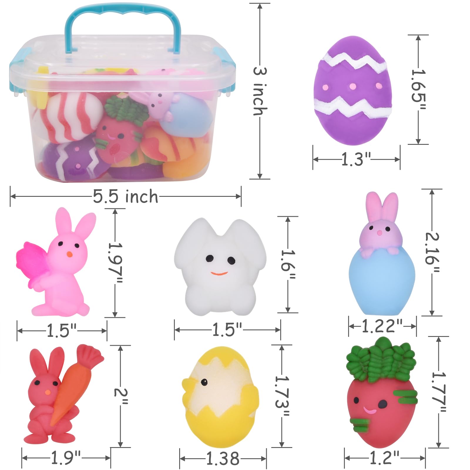 24 PCS Easter Mochi Squishy Toys - Soft Stress Relief Squishies for Kids, Boys & Girls - Easter Basket Stuffers, Party Favors, Classroom Prizes & Sensory Play Gifts (Cute Bunny & Egg Designs)