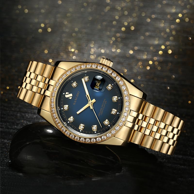 Premium Men's Automatic Self-Winding Watch - Stainless Steel Calendar Display, Water Resistant, Gold Tone | Perfect for Business, Outdoor Activities & Luxury Gifts for Him
