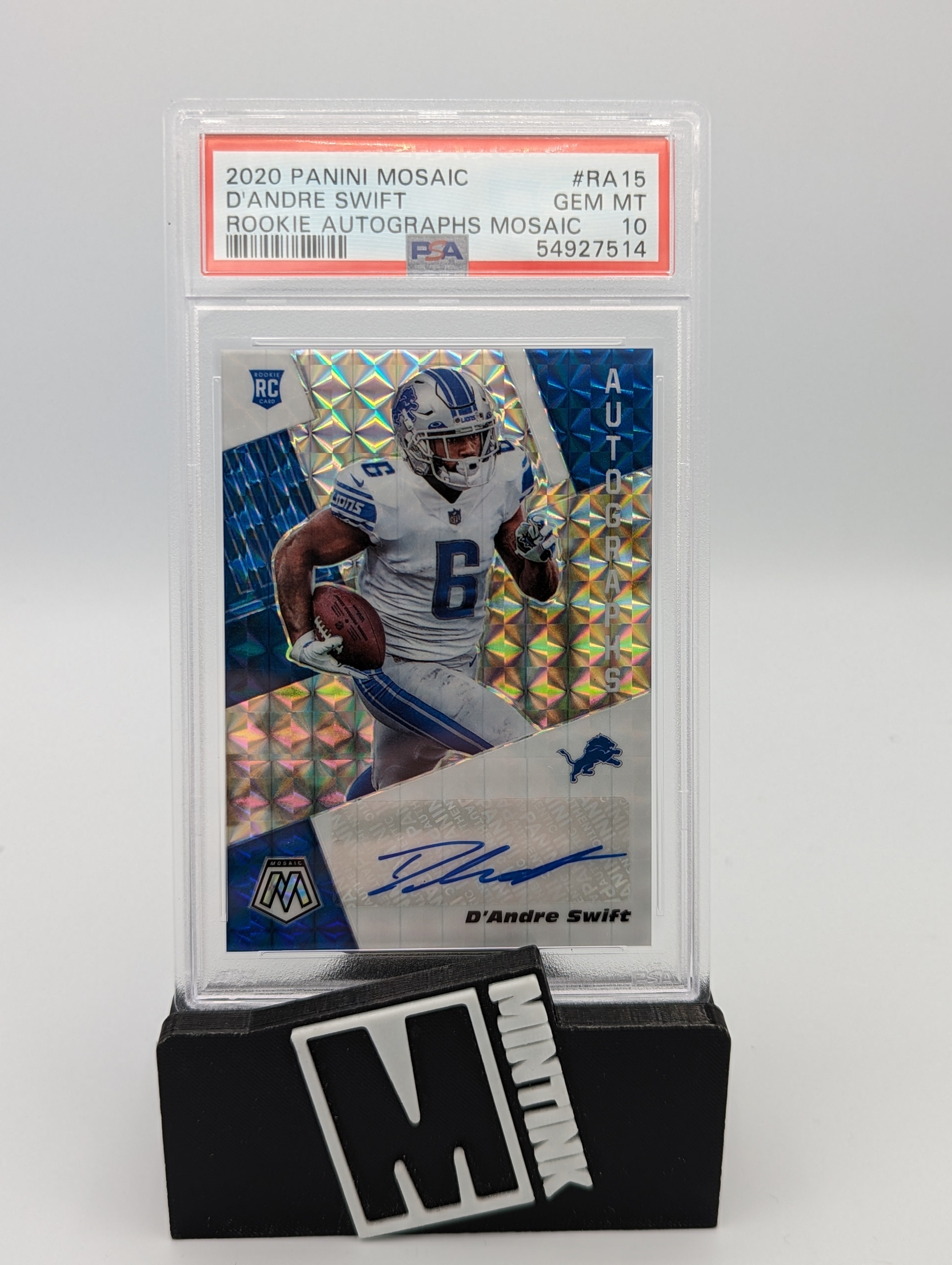 2020 Panini Mosaic PSA 10 D'Andre Swift Rookie Autograph Card #RA15 - Rare Football Collectible for Fans & Investors, Perfect for Display, Trading, and Sports Memorabilia Collections