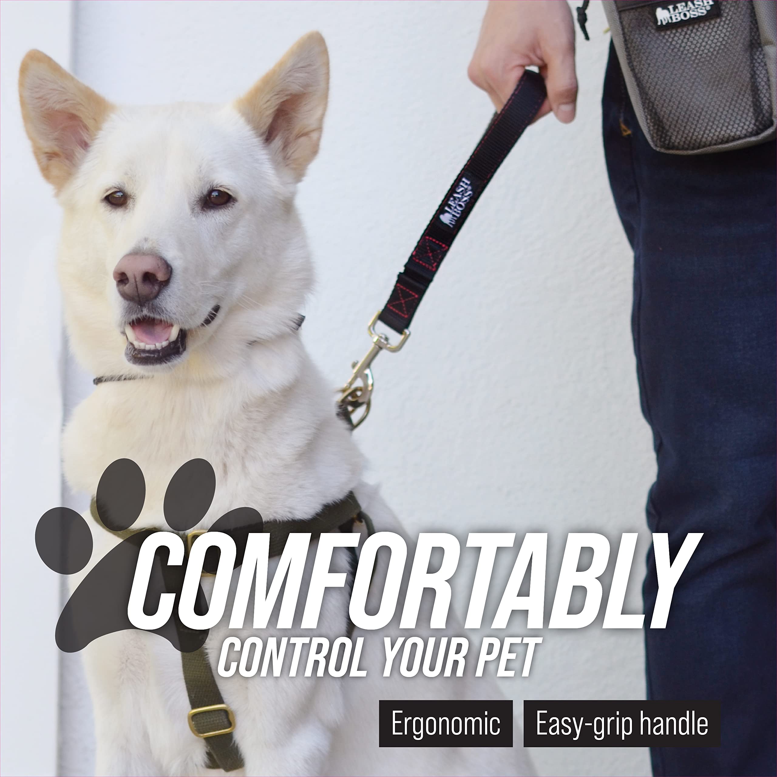 Leashboss Short Dog Leash for Training - Padded Traffic Handle Comfort Leash for Small, Medium & Large Dogs | Durable Nylon Dog Lead for Walking, Jogging & Outdoor Adventures