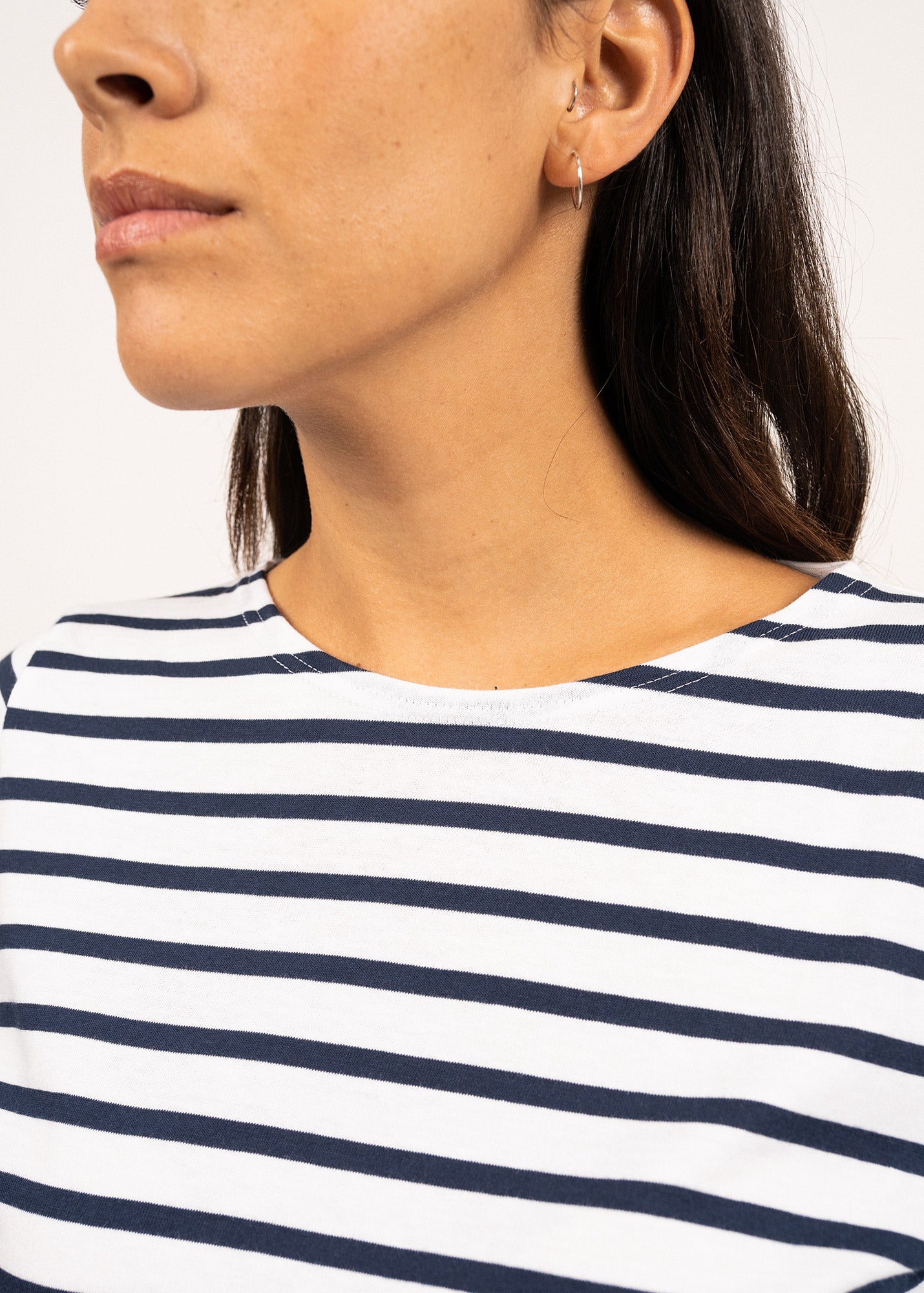 GALATHEE II Women's Breton Striped ¾ Sleeve Cotton T-Shirt - Soft & Comfortable Fit (White/Navy) | Casual Wear, Beach Outfits, Everyday Fashion