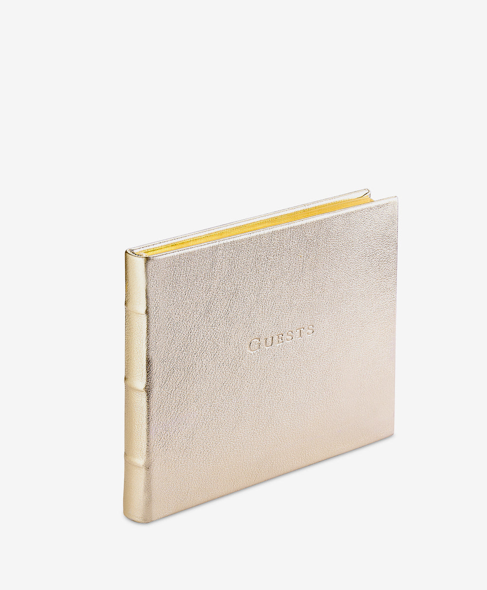 Elegant White Gold Guest Book with Metallic Leather Cover - Perfect for Weddings, Anniversaries & Special Events