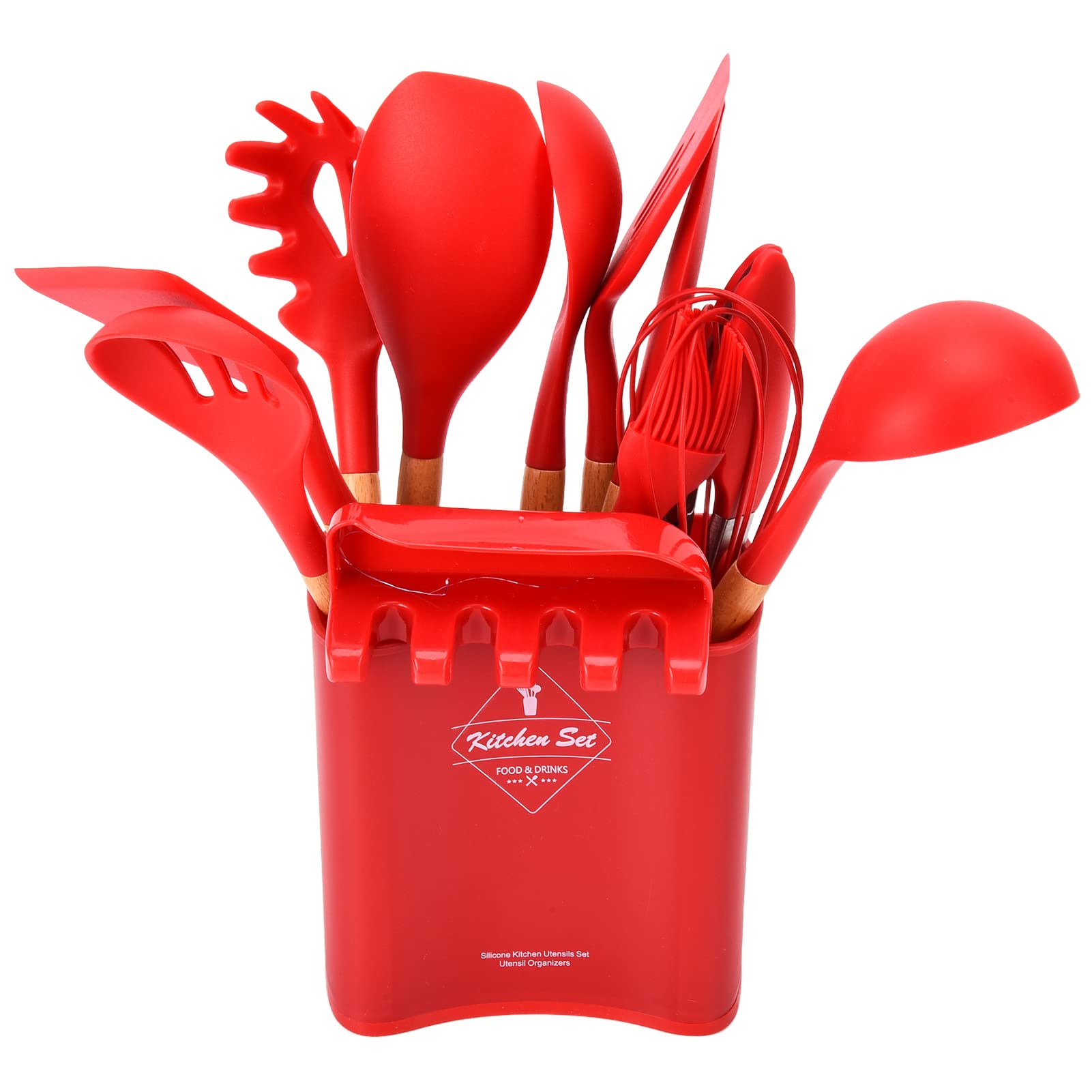 Premium Silicone Cooking Utensil Set - 5-Piece Wooden Handle Spoon & Spatula Kit - Heat Resistant & Non-Scratch Kitchen Tools for Baking, Frying & Sauteing - Ideal for Home Chefs & Restaurant Use