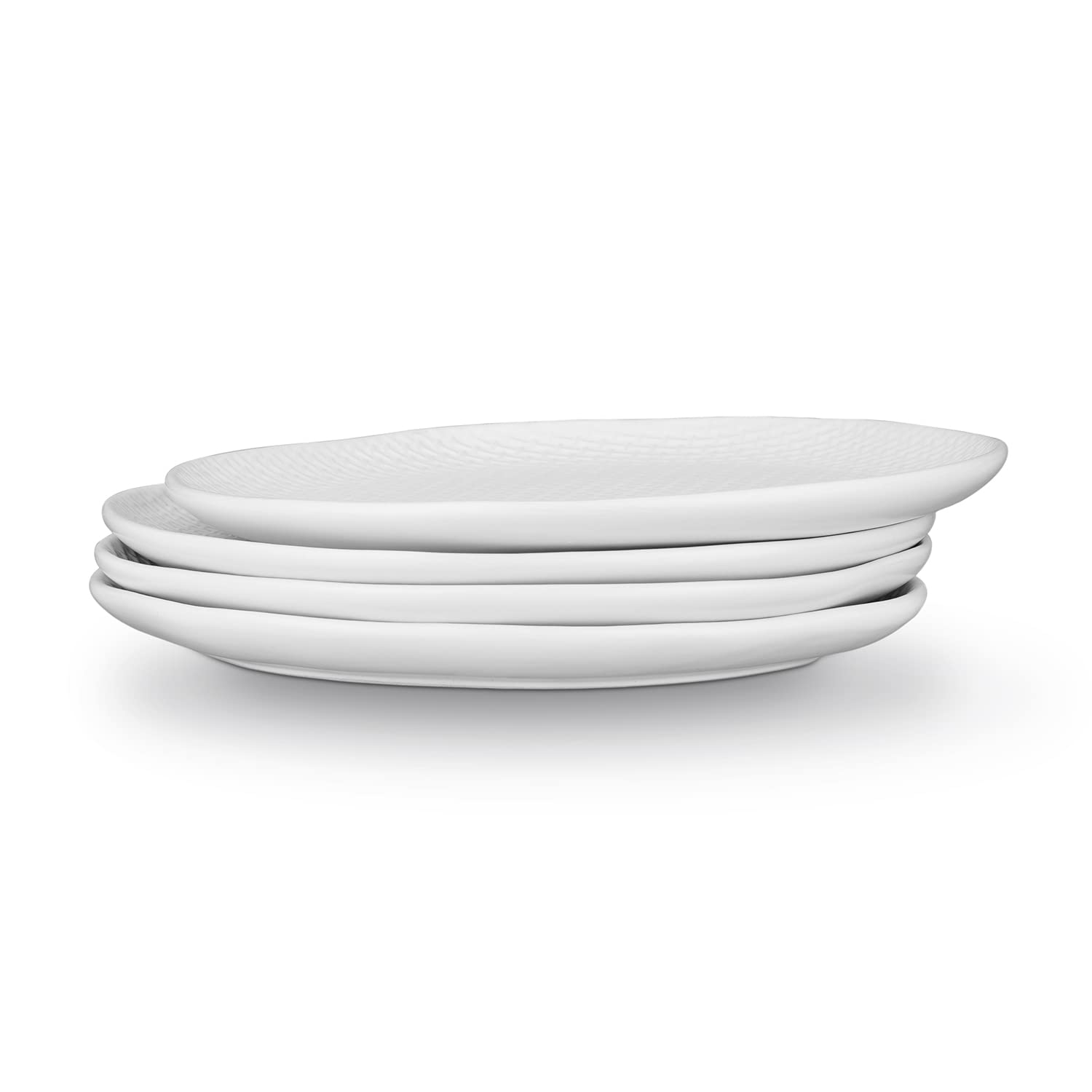 Stone Woven Stoneware Dinner Plate Set of 4 - White Ceramic Plates for Everyday Dining, Entertaining & Restaurant Use - Abigael Collection