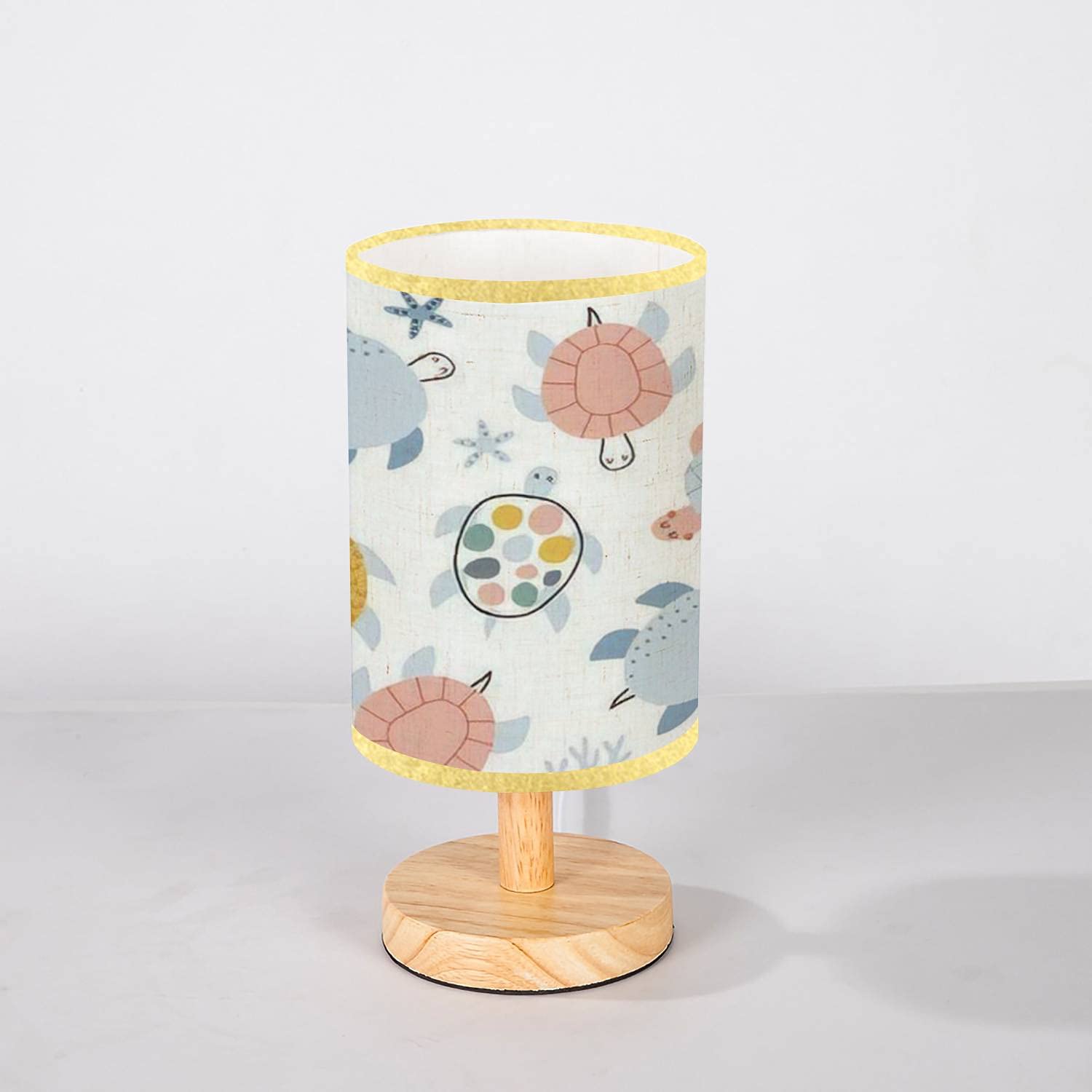 Minimalist Scandinavian Wood Nightstand Lamp with Flaxen Fabric Shade - Cute Turtle Design Kids Bedside Lamp for Nursery, Bedroom & Living Room | Perfect for Reading, Decor & Cozy Ambience