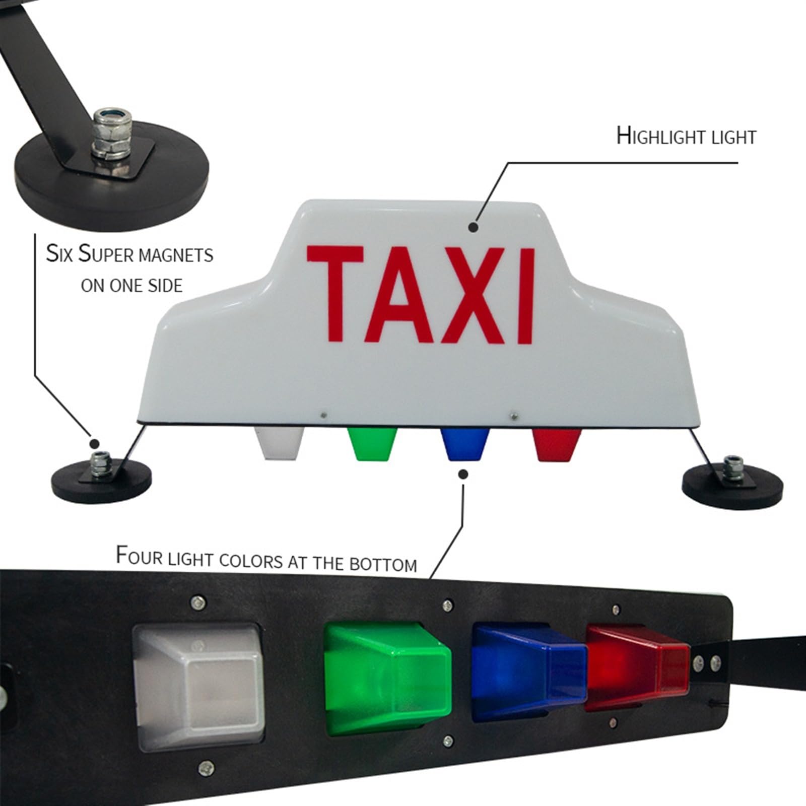 White Shell Magnetic Taxi Roof Light with 4 Auxiliary LED Lights - Waterproof Taxi Cab Sign for All Vehicles | Perfect for Taxis, Rideshares, and Commercial Vehicles