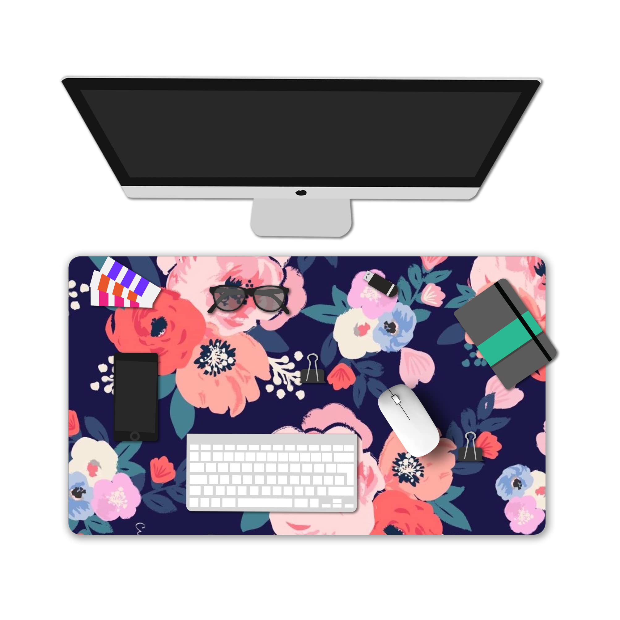 XXL Gaming Mouse Pad - Non-Slip Rubber Base, Waterproof Desk Mat for Office & Home (Pink Floral) - Perfect for Work & Gaming