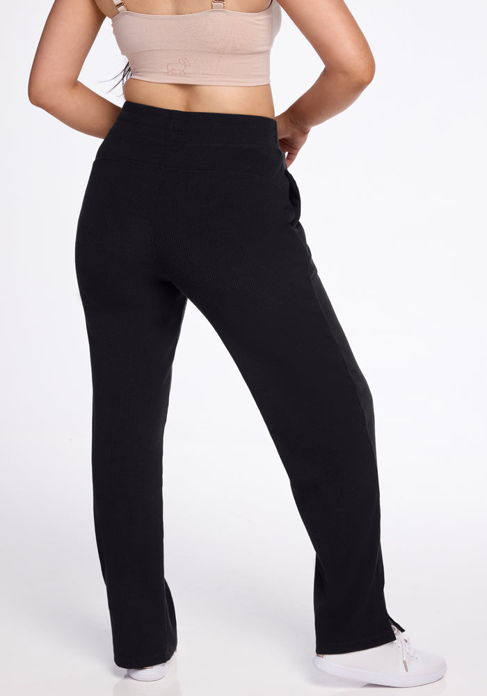 Luca Ribbed Pants for Women - High Waisted Stretchy Slim Fit Trousers (Black) | Perfect for Work, Office & Casual Wear