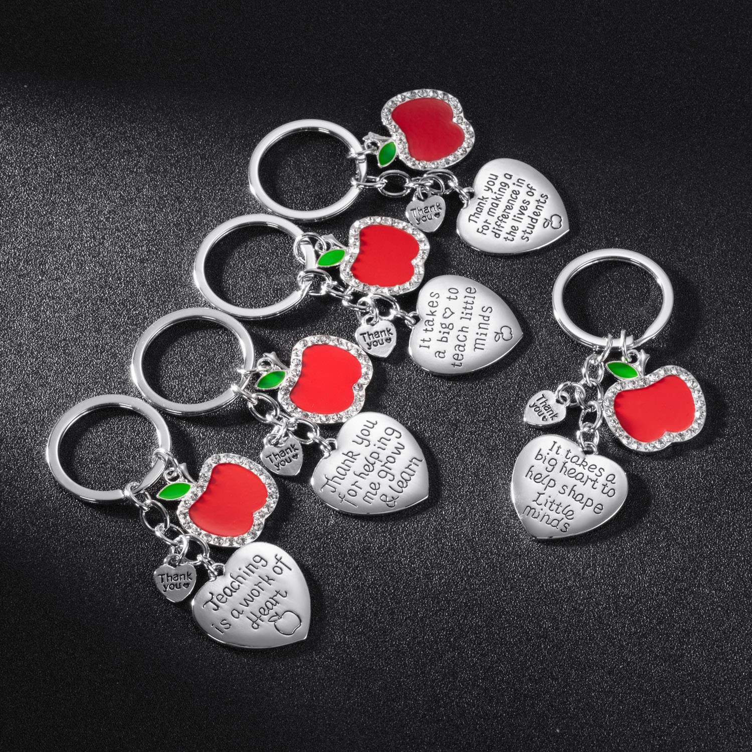 5-Piece Teacher Keychain Set - Heart Charm Jewelry Keychain for Women & Men - Perfect Teacher Appreciation Gift, Thank You Present for Educators - Great for Back to School, Graduation, End of Year Gifts
