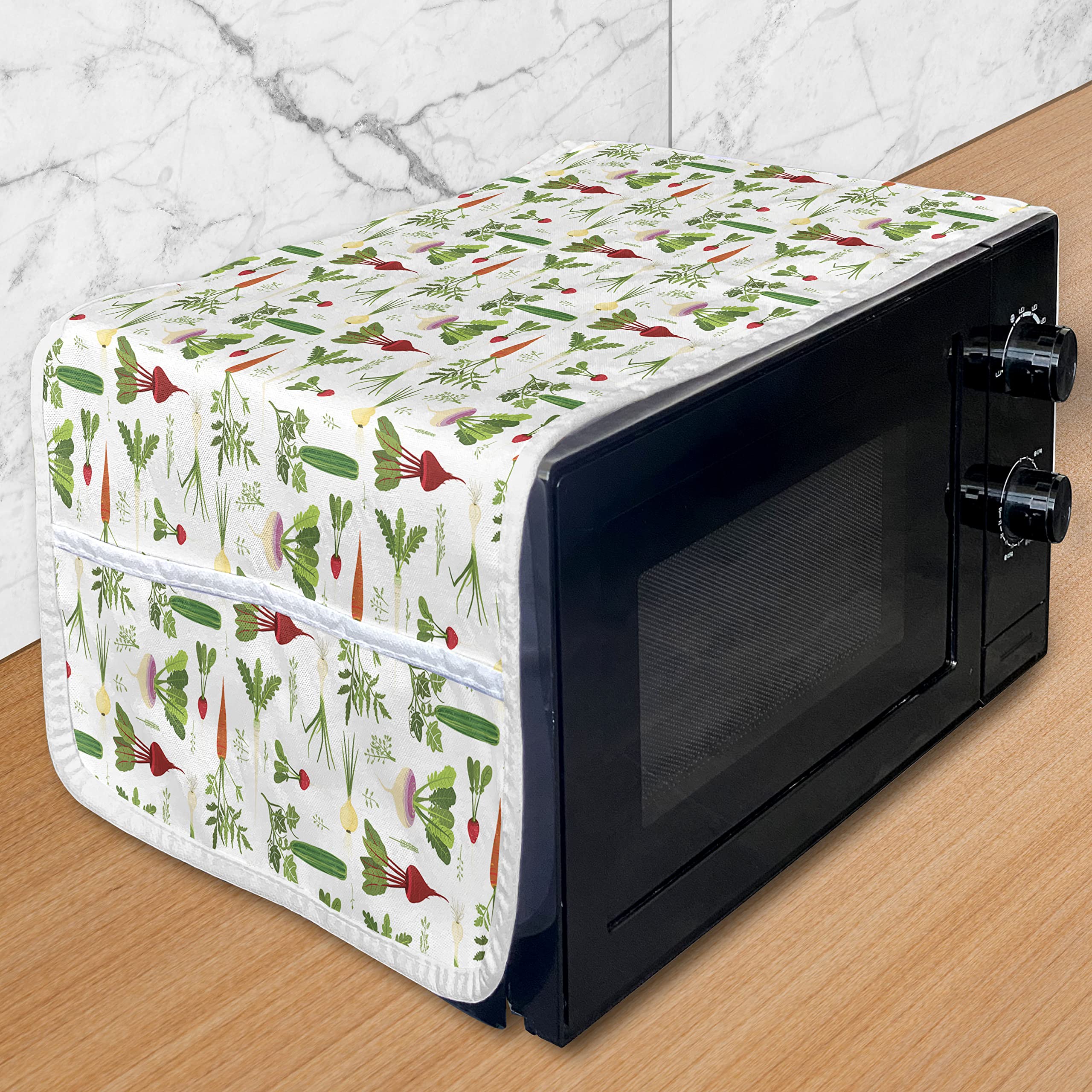 Ambesonne Microwave Cover with Food Art Pattern - Waterproof Cucumber Carrot Garlic Turnip Design, 36
