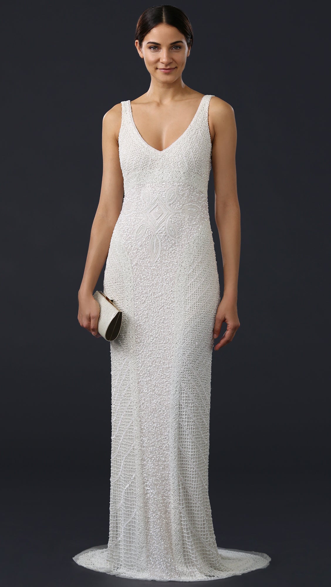Theia Caitlin 890062 Lace Wedding Dress with Long Train - Perfect for Bridal Ceremony & Formal Events