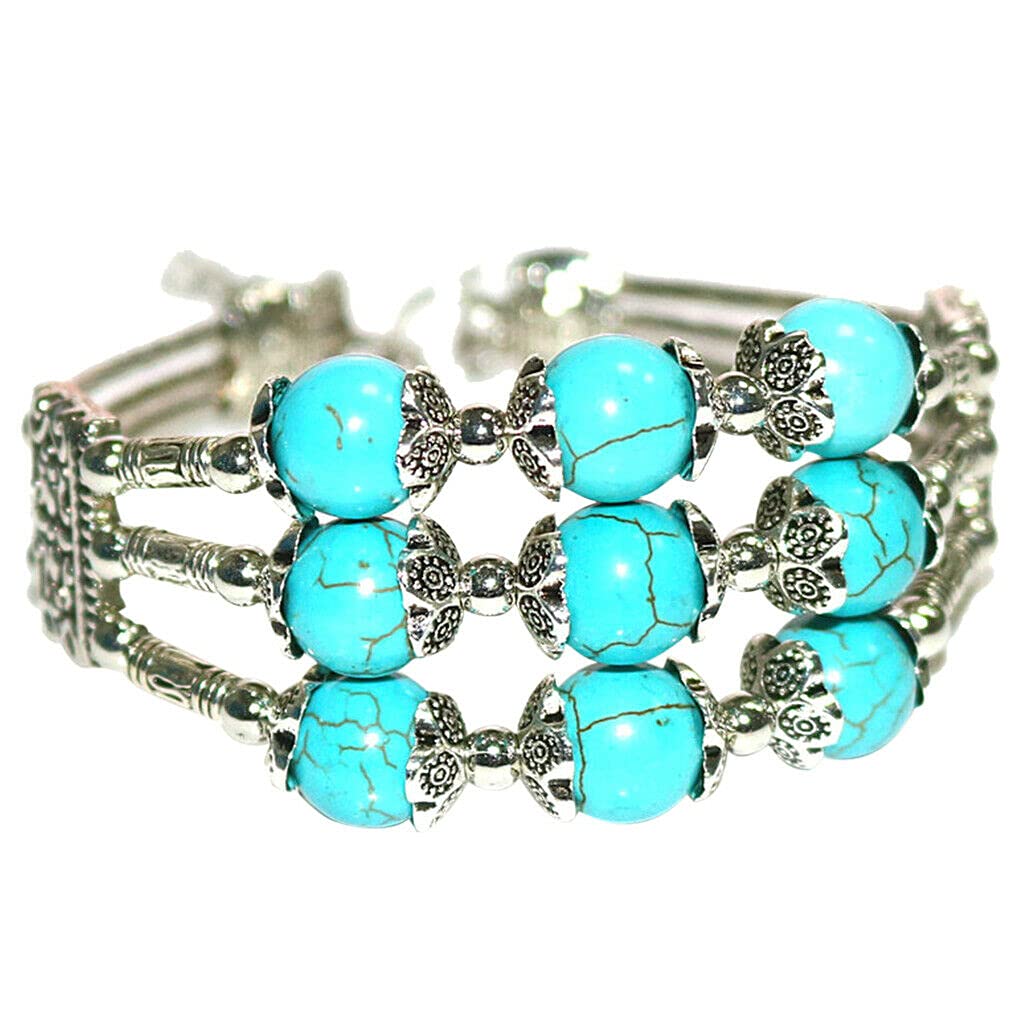 Authentic Turquoise Cuff Bracelet - Tibetan Inspired Jewelry with Charm Details | Adjustable Arm Bangle for Women | Perfect Boho Accessory for Festivals, Yoga & Spiritual Healing