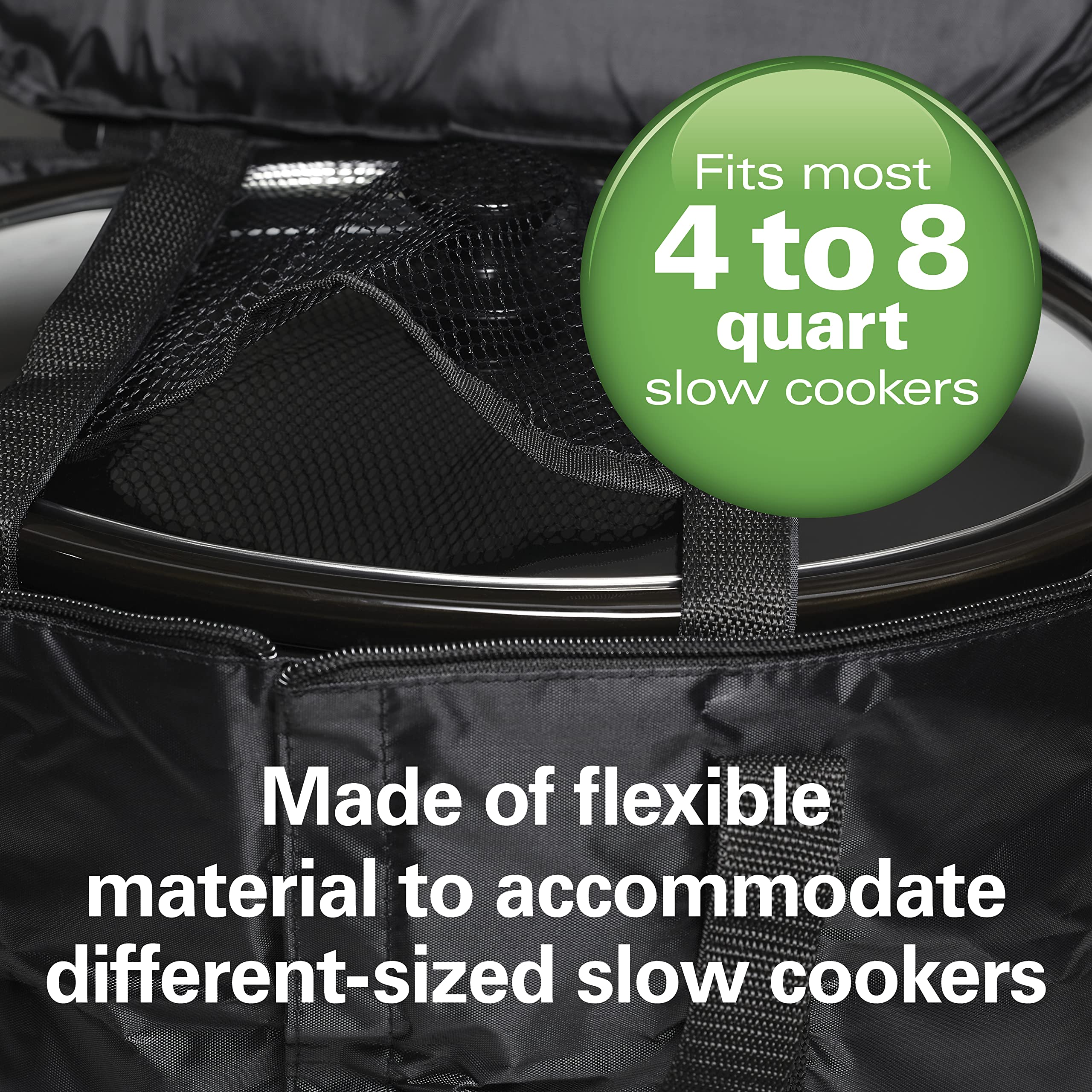 Hamilton Beach Portable Slow Cooker Travel Bag - Insulated Carrier Case for 4-8 Quart Crock Pots, Universal Fit with Internal Mesh Net to Secure Pot, Black (33002) - Perfect for Road Trips, Picnics & Potlucks