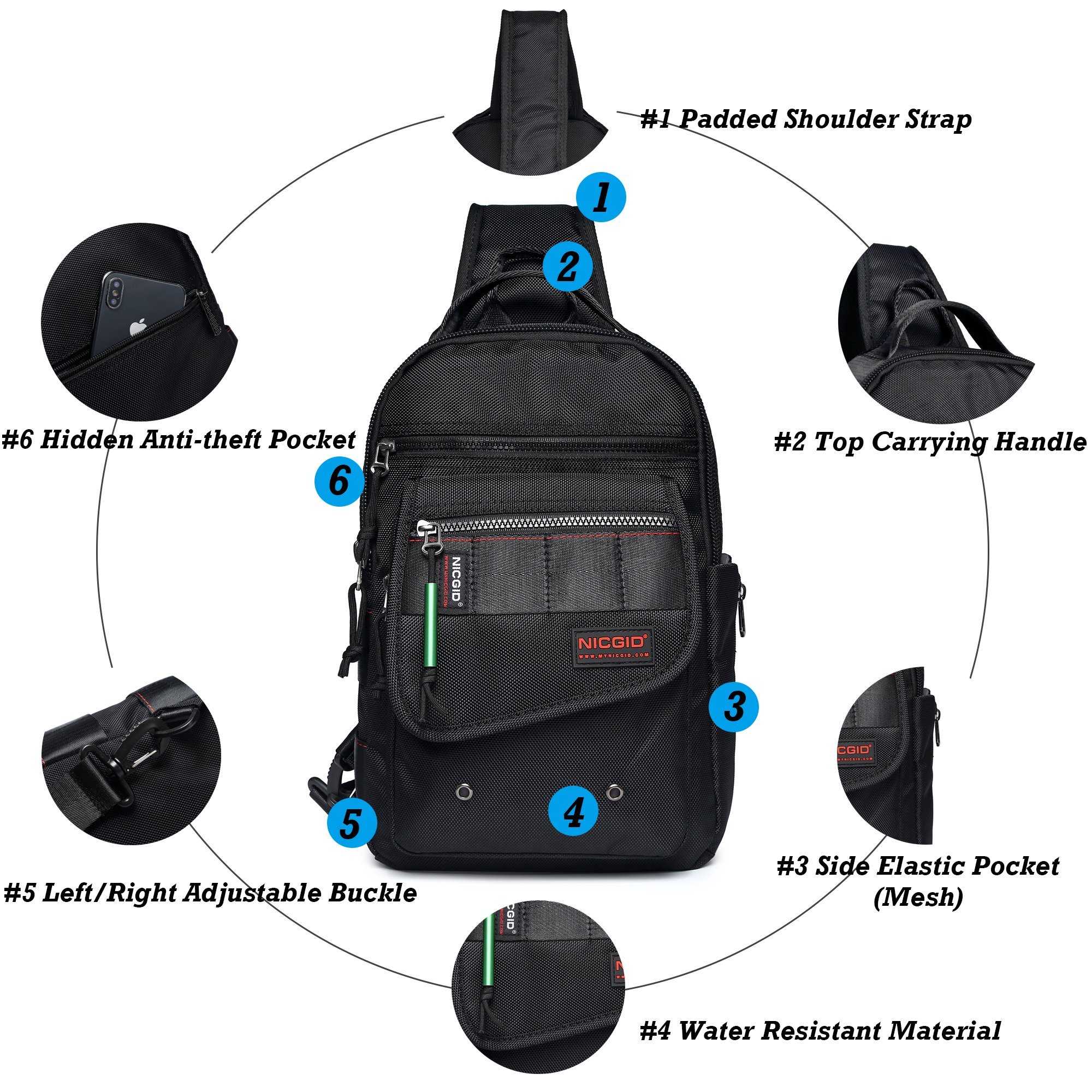 NICGID Sling Backpack for Men & Women - Crossbody Chest Bag for Travel & Outdoor
