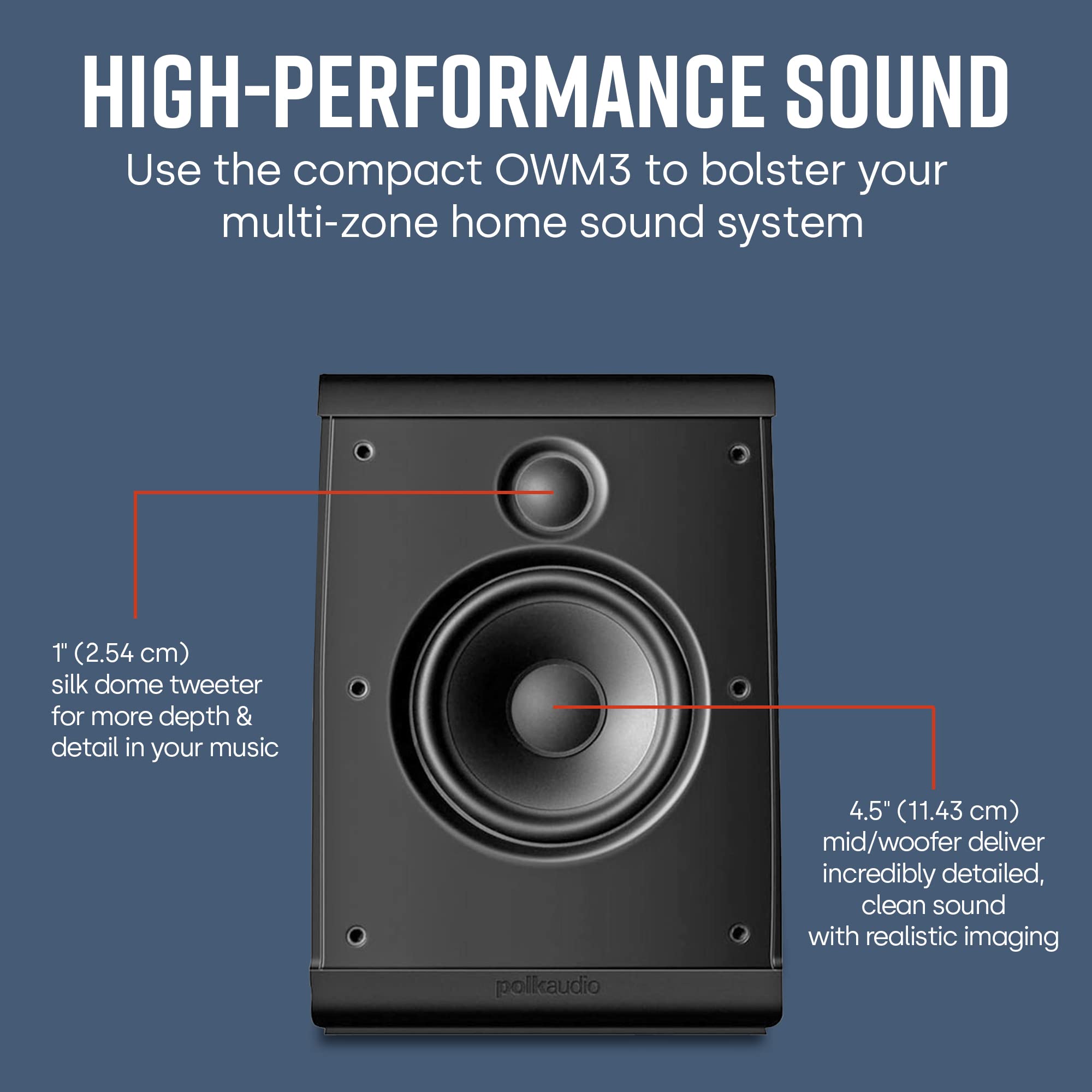 Polk Audio OWM3 Wall Mount & Bookshelf Speakers - High Performance Versatile Loudspeakers with Paintable Grilles (Pair, Black) - Perfect for Home Theater, Gaming & Music Listening
