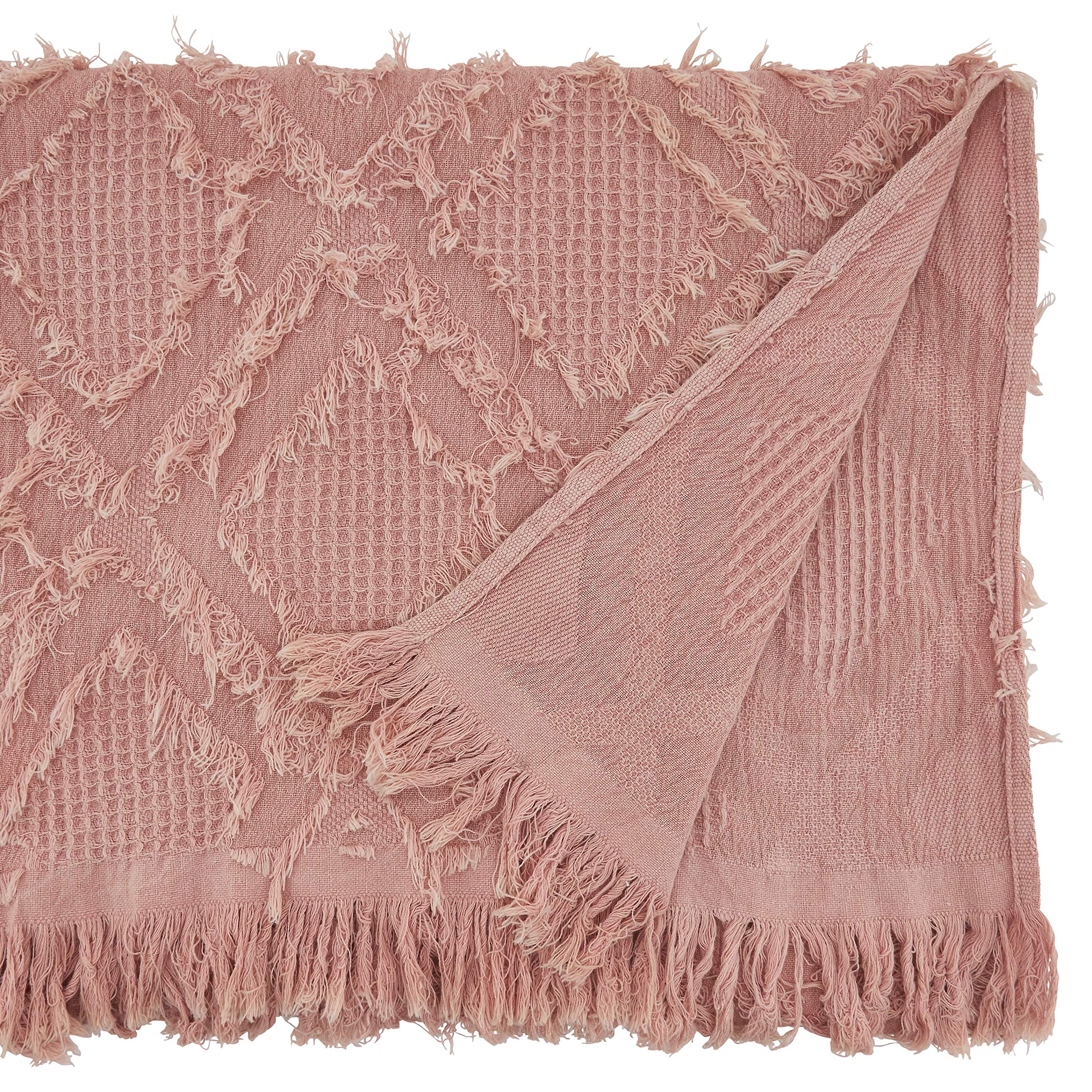 SARO LIFESTYLE Ivoryline Collection Fringe Waffle Weave Table Runner - 16