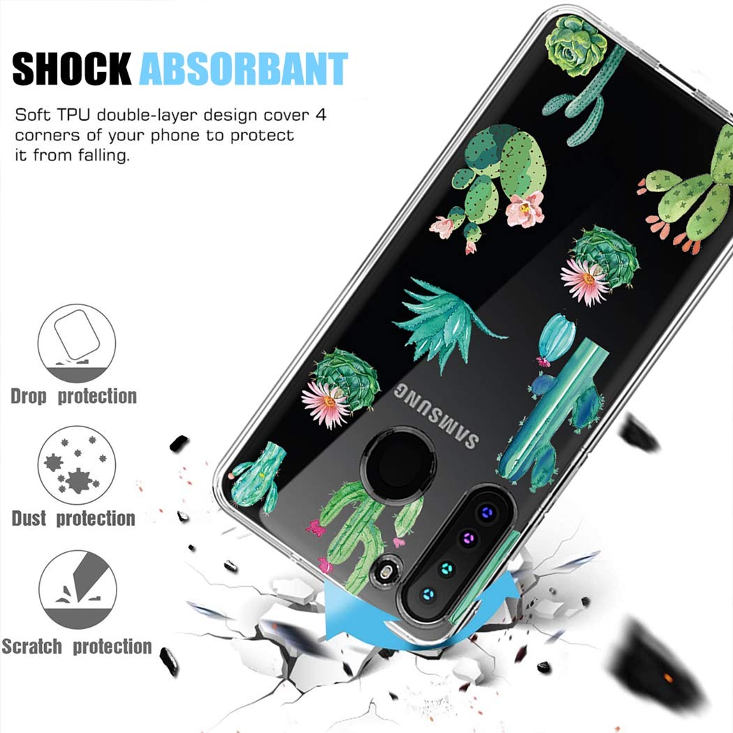**Samsung Galaxy A21 Phone Case - Clear Soft TPU Shockproof Protective Cover for Women & Girls | Cactus Design | Perfect for Everyday Use & Travel**
