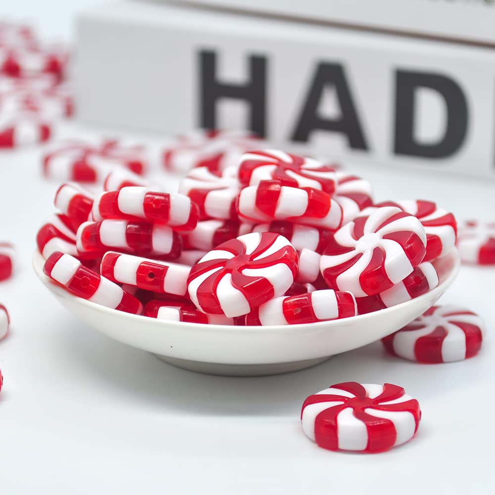 50-Piece Red & White Christmas Garland Candy Swirl Ornaments - Plastic Candy Tree Decorations with Crystal Wire for Xmas Home & Party Decor | Holiday Mantel, Tree, Gift Wrapping