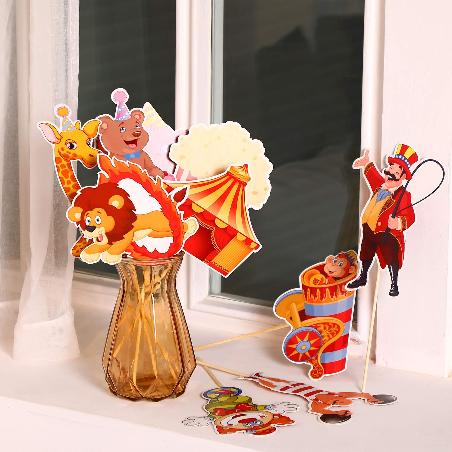 24-Piece Carnival Cutouts Party Supplies - Circus Theme Birthday Decorations with Animals & Clowns | Perfect for Circus-Themed Parties, Carnival Events, and Birthday Celebrations