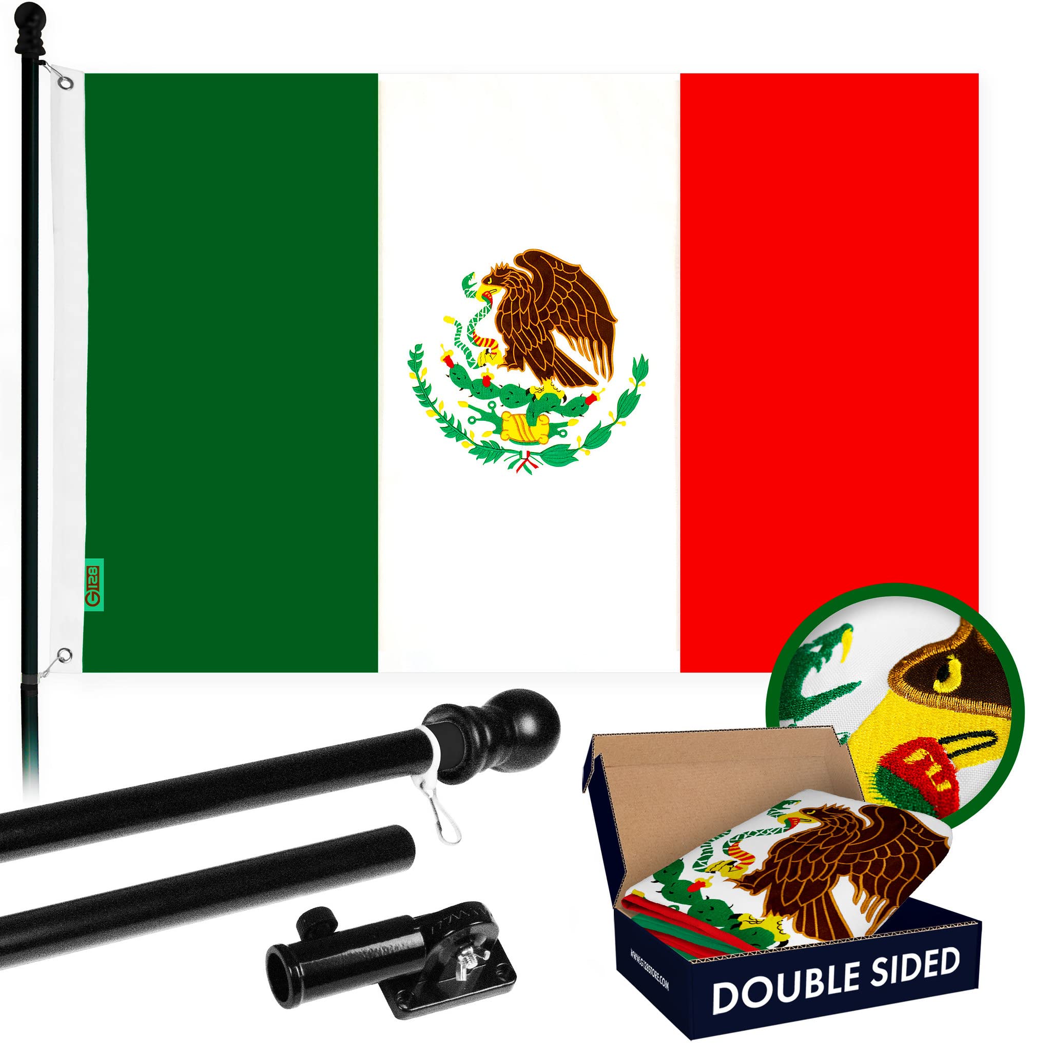 5FT Spinning Flagpole with 2x3FT Double Sided Mexico Flag - Heavy Duty Aluminum Pole with Brass Grommets for Outdoor, Garden, and Patriotic Decor (Black)