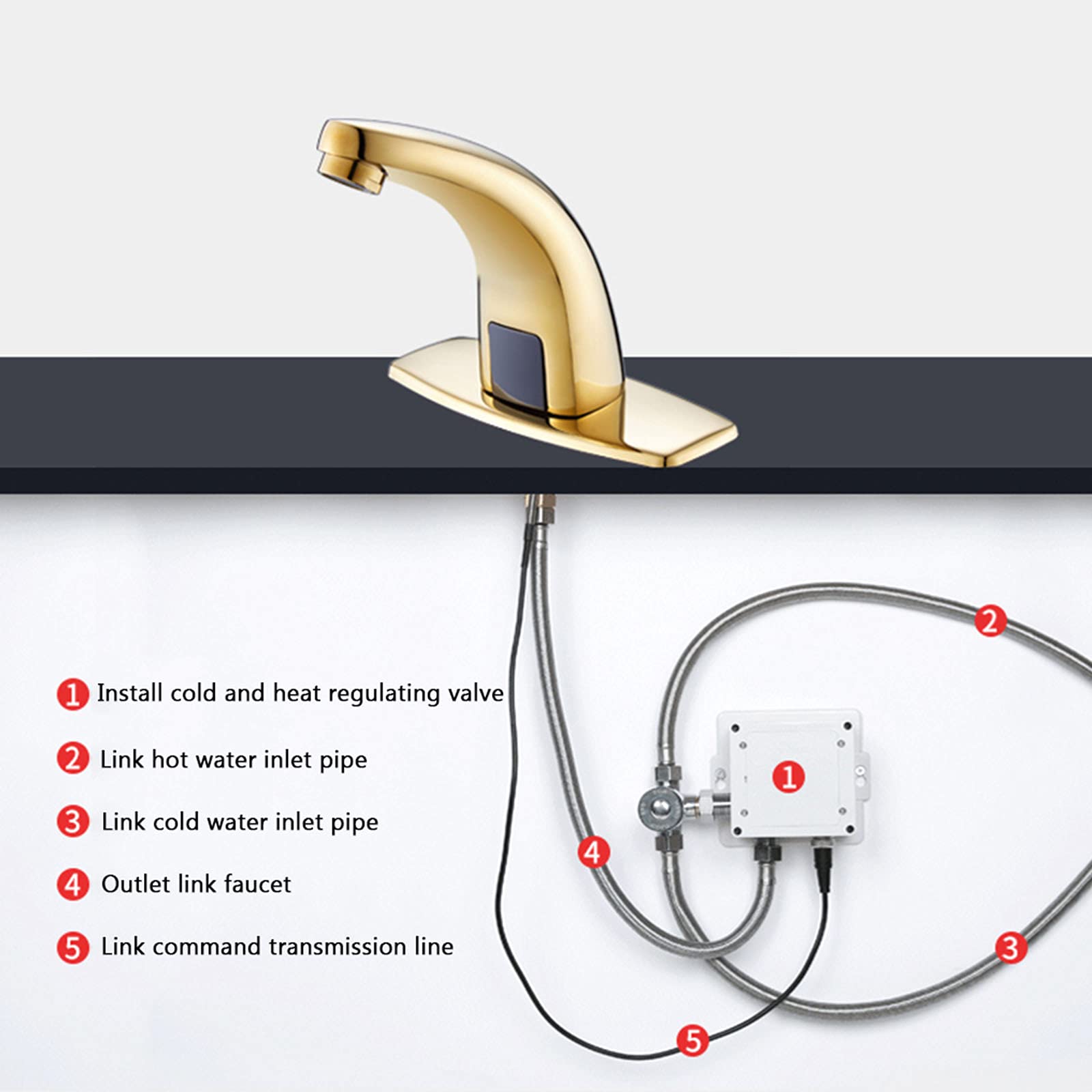 Automatic Sensor Faucet - Brass Smart Touchless Kitchen & Bathroom Sink Faucet with 4AA Battery Power, G1/2 Water Pipe Diameter, Golden Finish for Hygienic Hands-Free Washing (Ideal for Home, Restaurant, and Public Restrooms)