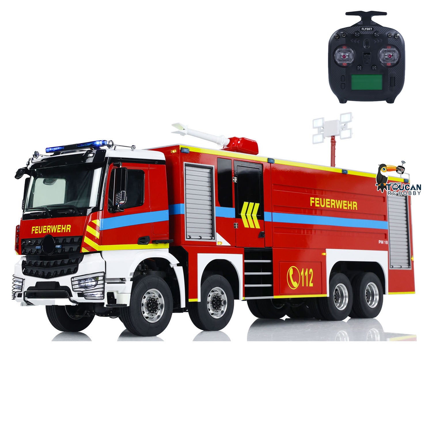 1/14 Scale 8x8 RC Fire Truck with Light & Sound - Metal Chassis, Pre-Assembled & Painted - Includes Motor, ESC & Servo - Remote Control Fire Engine for Kids & Adults - Perfect for Collecting, Racing & Emergency Simulation Play