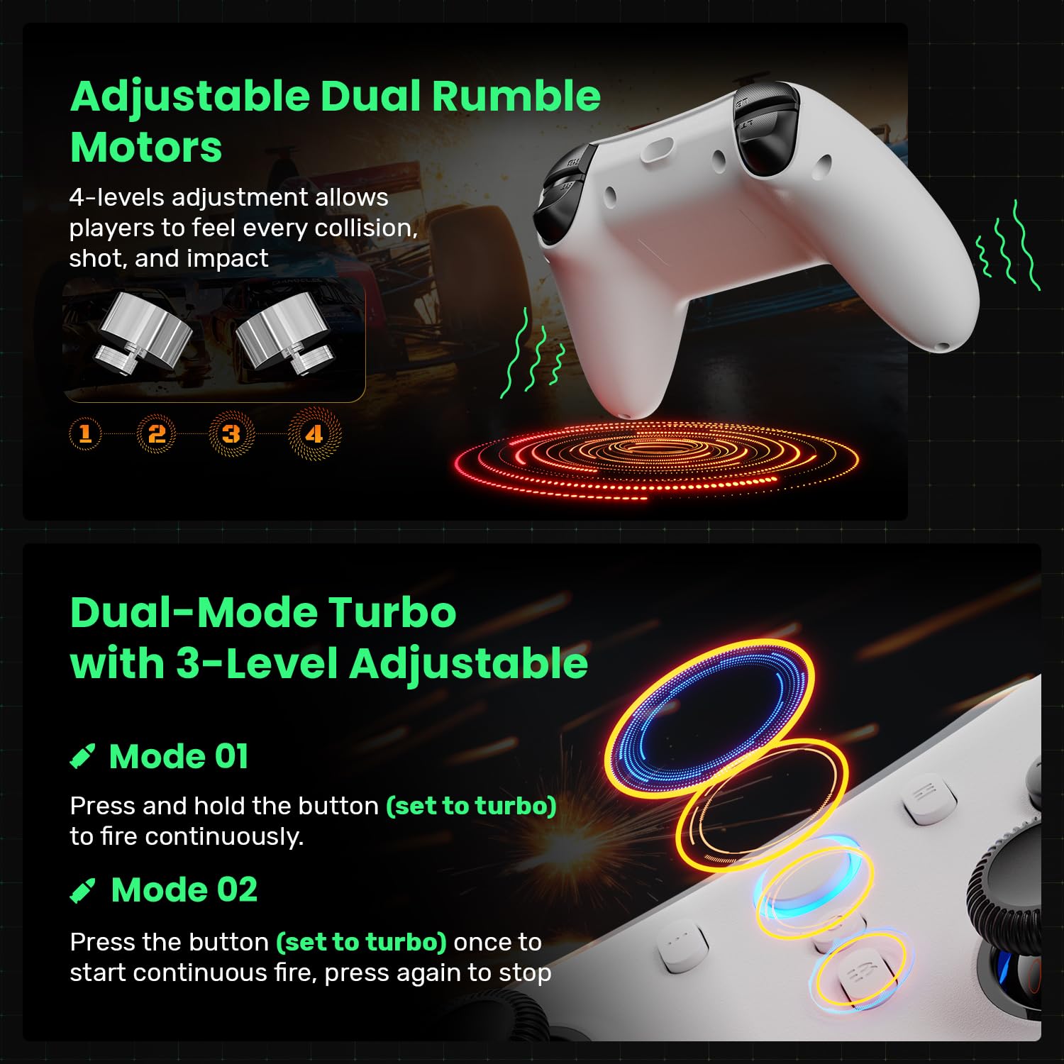 IFYOO N1 2.4G Wireless Gaming Controller with Hall Effect Triggers & Joystick - Dual Mode Gamepad for PC (Windows 11/10/8/7), Steam, Android, PS3, Nintendo Switch | Perfect for FPS, Racing & Action Games on Laptop, TV & Mobile Devices