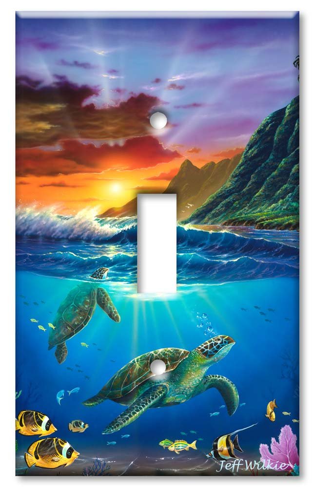 Oversized Decorative Metal Switch Plate - Sea Turtle Design - Single Gang Toggle Cover - Made in USA - Perfect for Beach House Decor & Coastal Theme Bedrooms