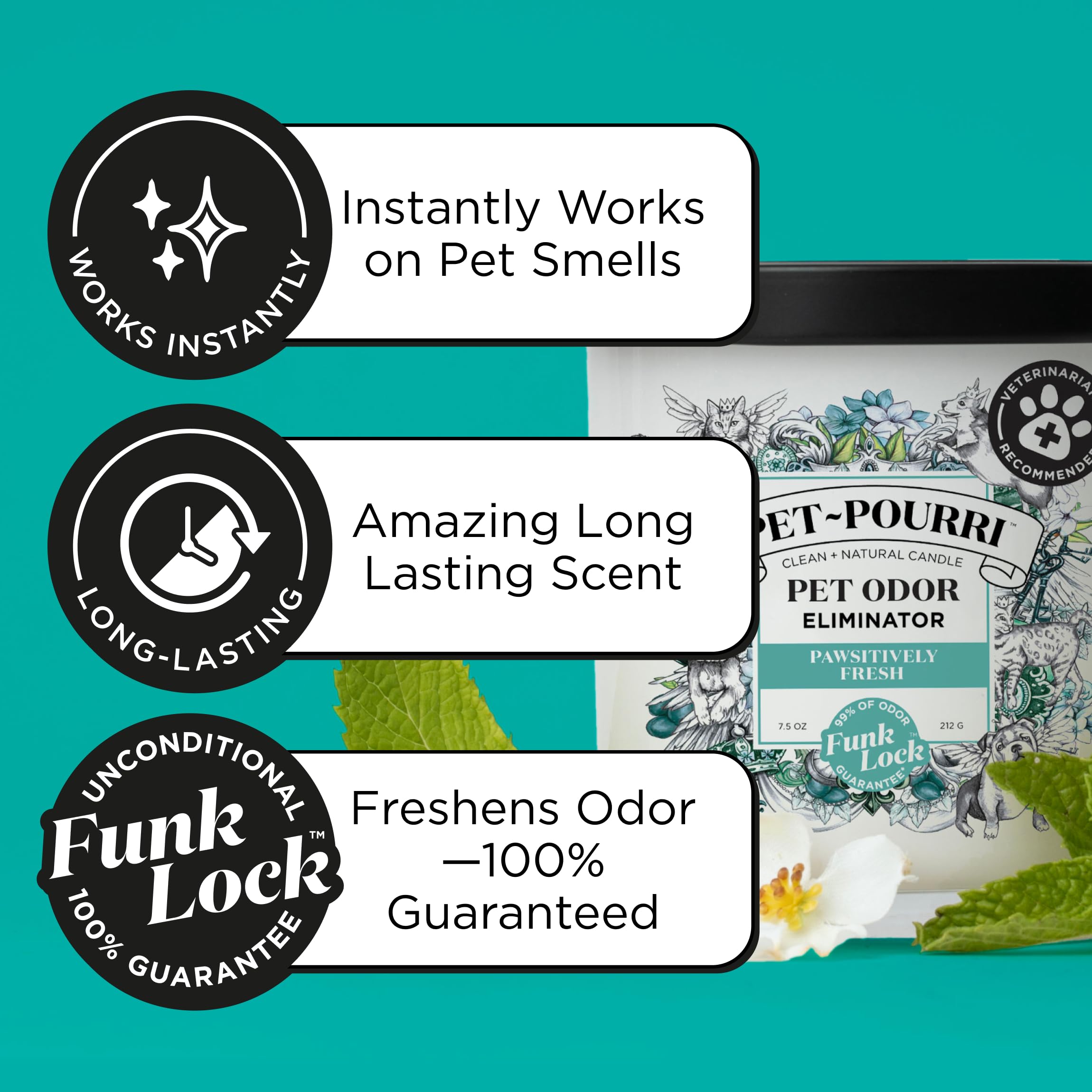 Pet Safe Deodorizer Candle - Plant Based Wax for Pet Odor - Pineapple Scent for Home & Grooming