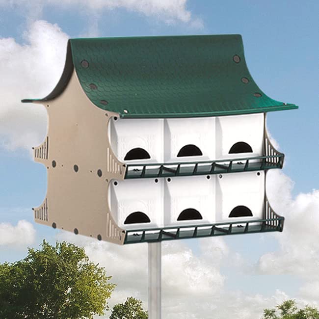 4 Pack S&K Purple Martin Bird Houses - White & Green PBH-12 for Outdoor Garden, Backyard Birdwatching & Wildlife Habitat