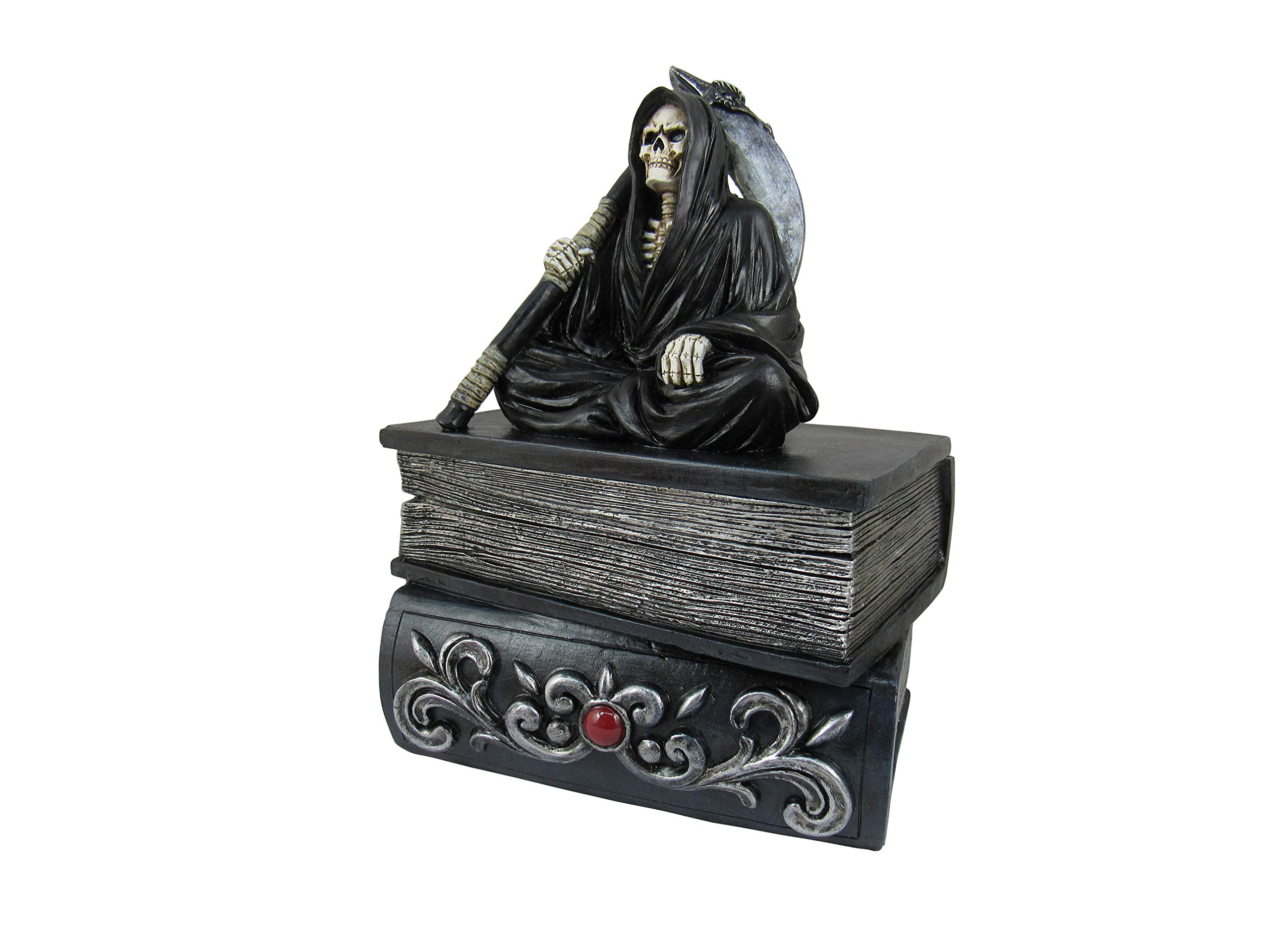 DWK Grim Reaper Halloween Decor Box with Lid - 8 Inch Gothic Bookshelf & Jewelry Storage | Perfect for Spooky Home Decor, Goth Accessories Organization, and Halloween Party Decoration