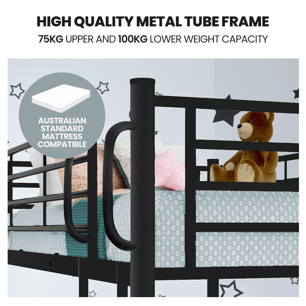 2 in 1 Single Metal Bunk Bed Frame - Dark Matte Grey | Sturdy & Space-Saving | Perfect for Kids' Rooms, Dorms & Small Spaces