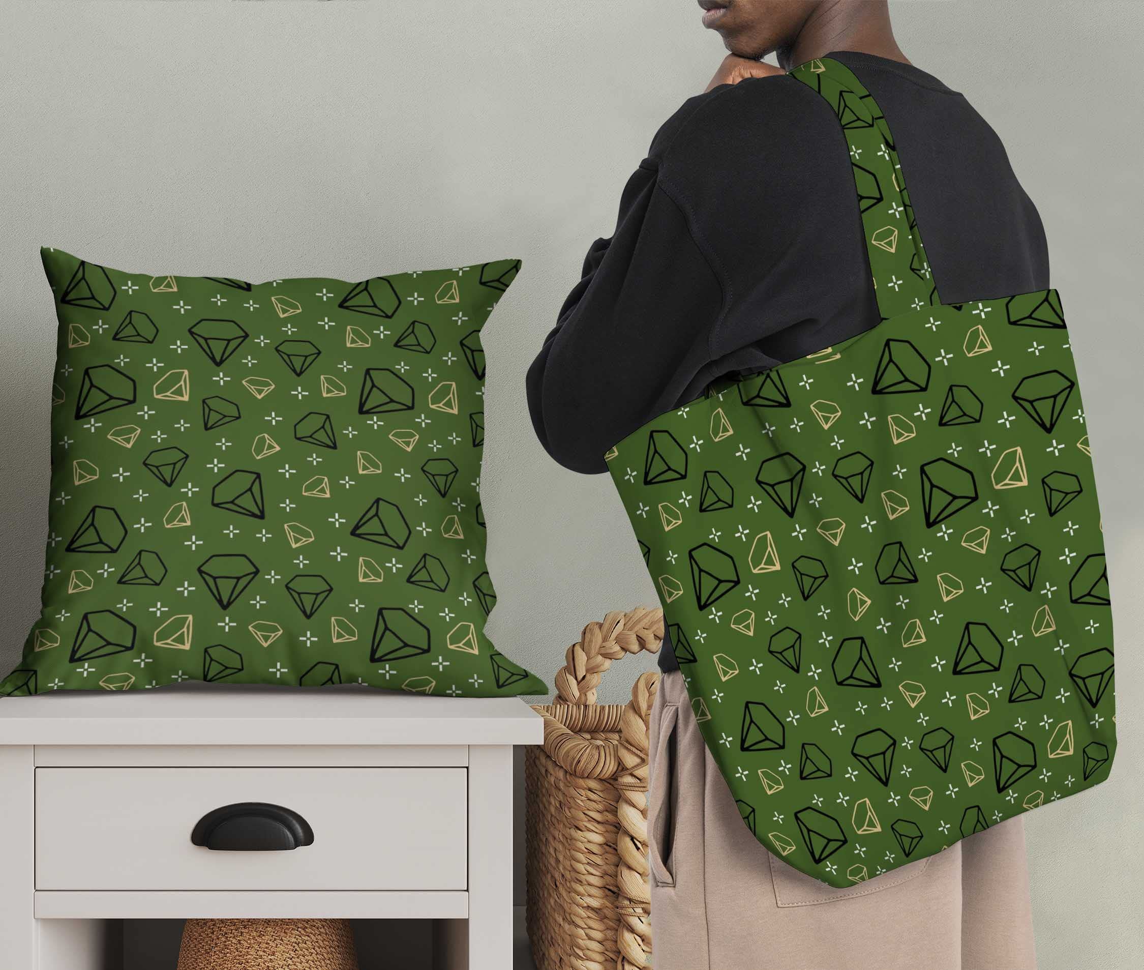 Soimoi Moss Green Georgette Fabric by The Yard - 42 Inch Wide Diamond Geometric Print - Elegant Classic Design for Dresses, Curtains & Home Decor