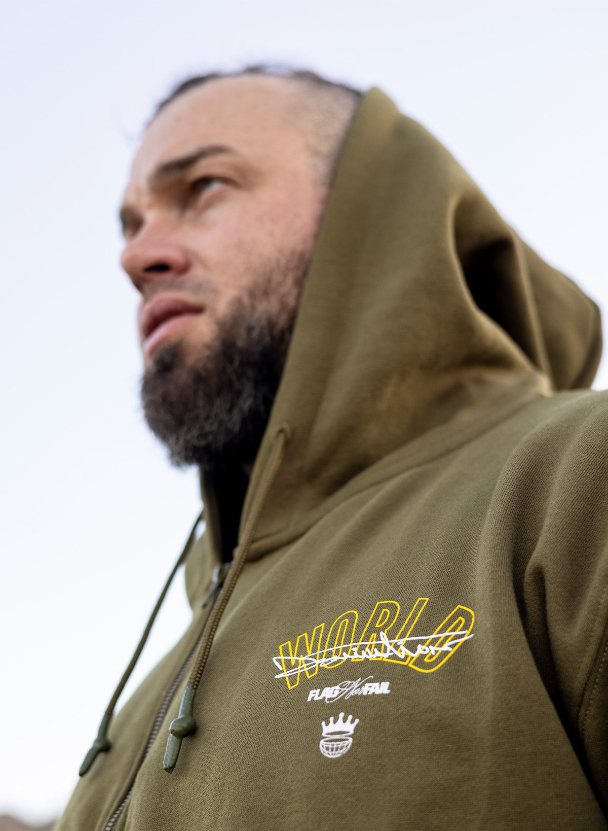 WORLD DOMINATION ZIP UP HOODIE - Olive Green Streetwear Jacket for Men & Women | Perfect for Urban Fashion, Gym Wear & Casual Outfits