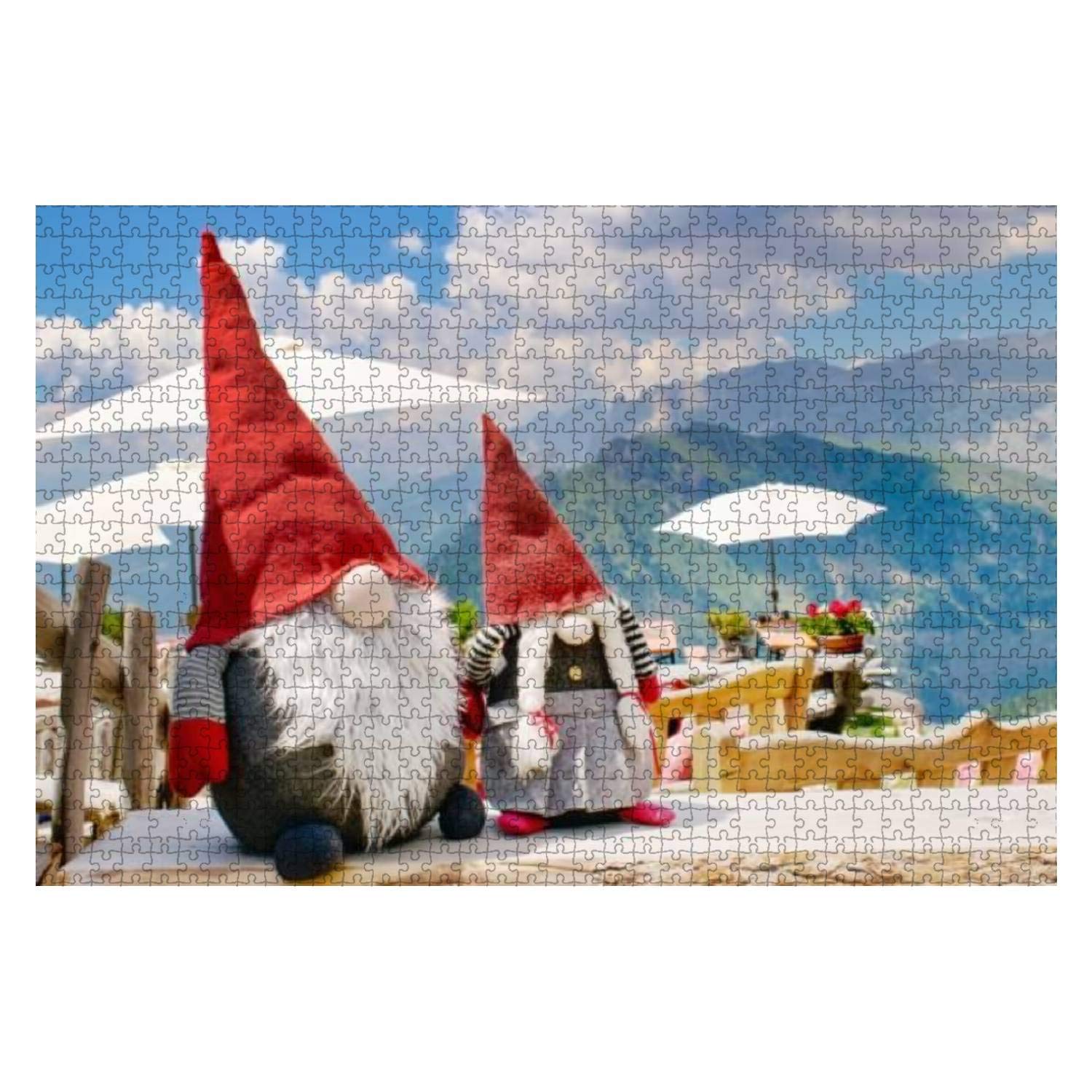 1000 Piece Wooden Jigsaw Puzzle - Funny Elves & Dolomites Italy European Alps Scenery - Educational Brain Teaser for Adults & Kids - Stress Relief Game & Home Decor for Living Room, Office, or Classroom