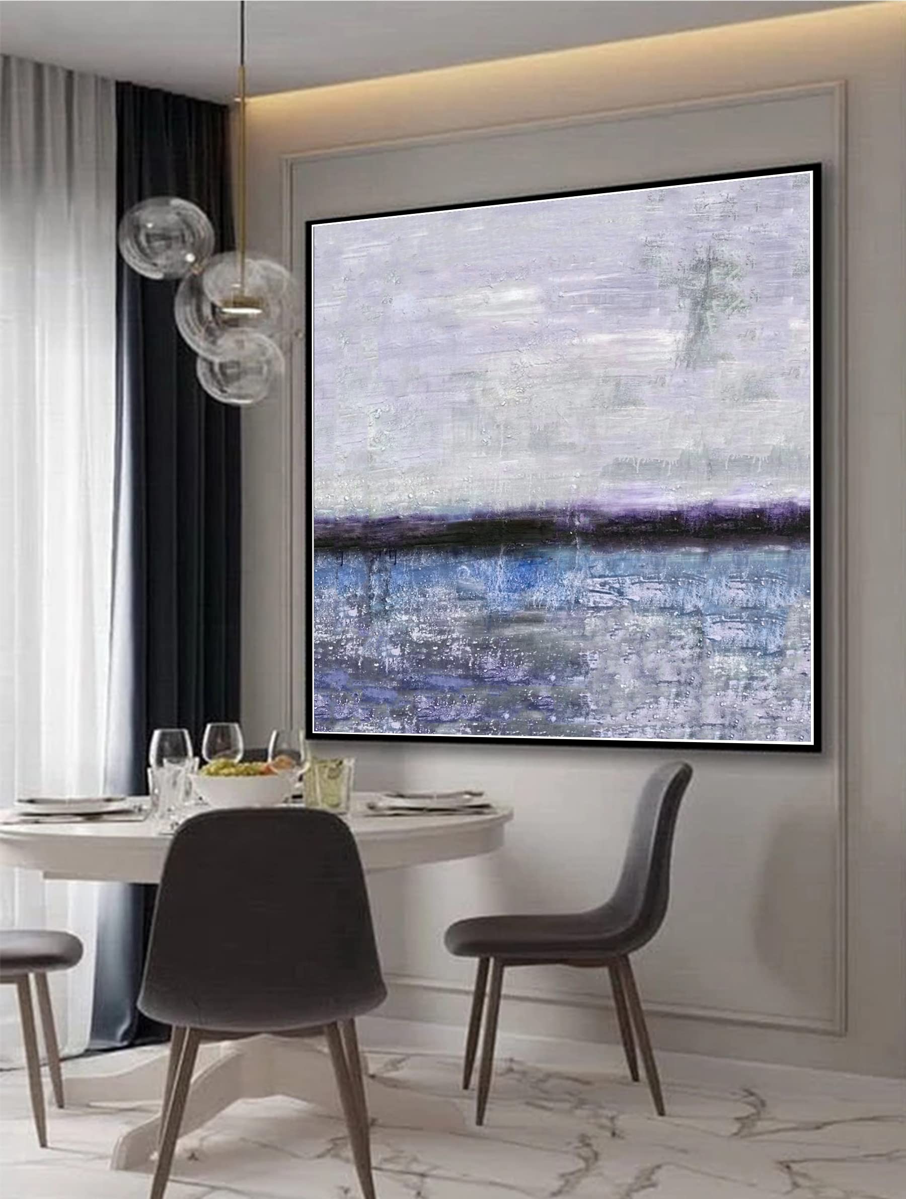 Large Navy Blue Abstract Canvas Art - Textured Modern Original Painting - Dark Blue Wall Decor for Living Room, Bedroom & Office - Handmade Contemporary Artwork