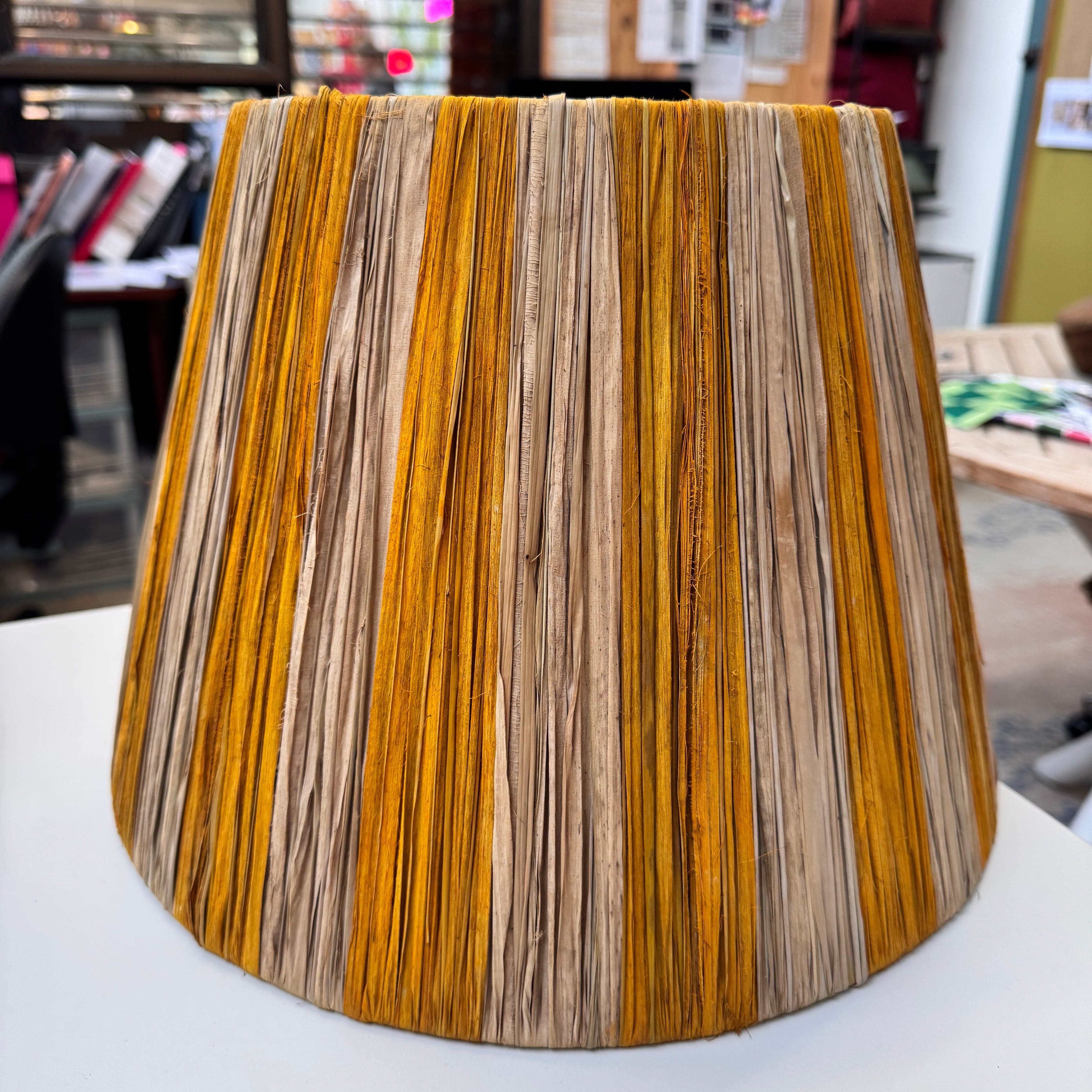 Yellow Striped Pandan Cone Lampshade - Handwoven Natural Fiber Lighting for Bedroom, Living Room & Boho Decor