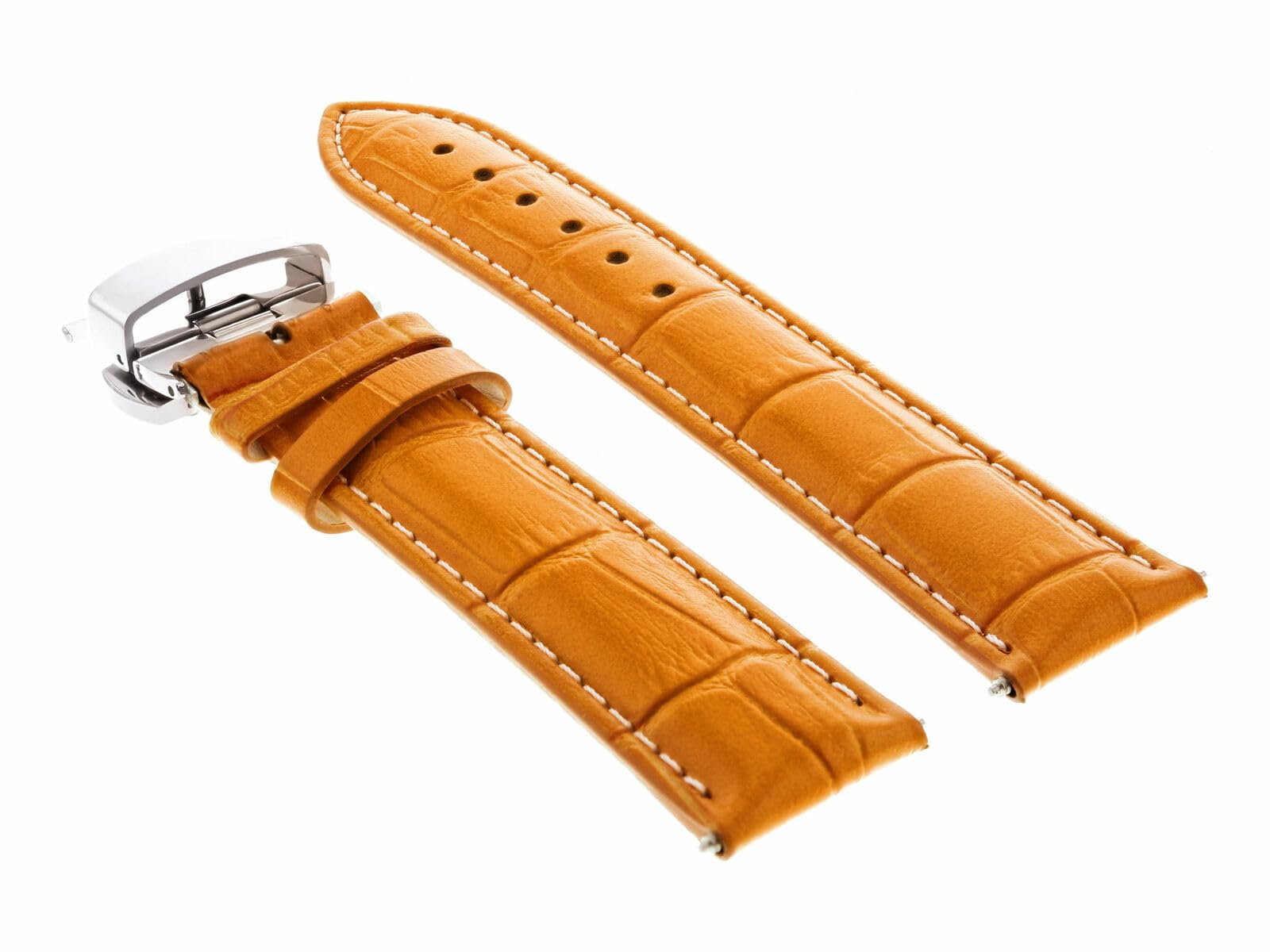 20mm Genuine Leather Watch Band Strap with Deployment Clasp - Compatible with Girard Perregaux - Orange with White Stitching - Perfect for Dress Watches & Everyday Wear
