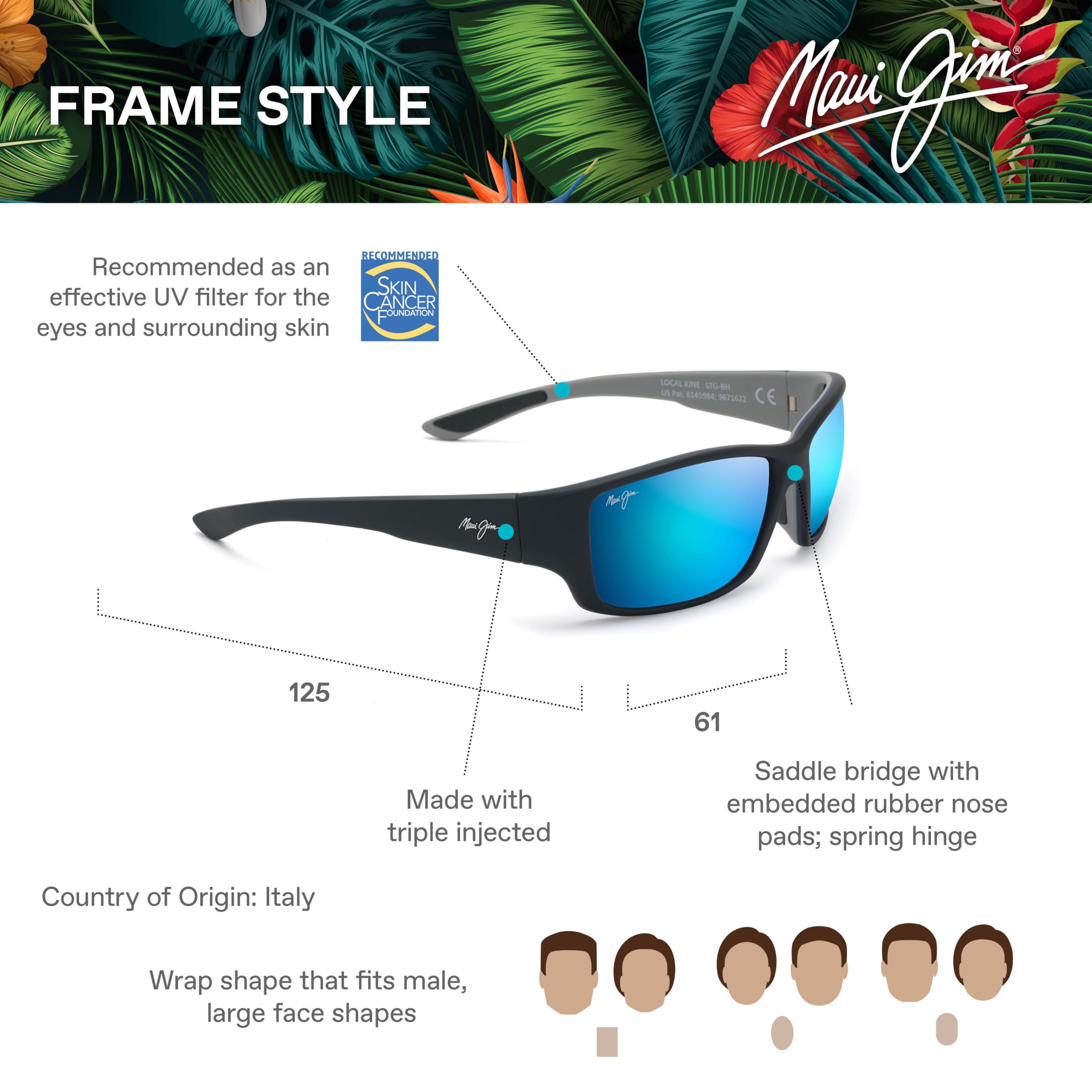 Maui Jim Men's Local Kine Polarized Wrap Sunglasses - UV Protection, Lightweight & Stylish for Driving, Fishing & Outdoor Activities