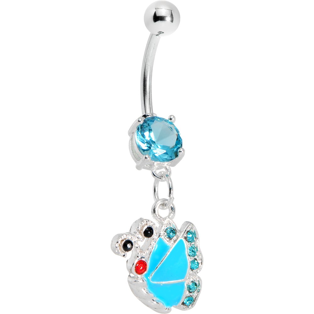 Blue Shine Wing Butterfly Belly Ring - Stainless Steel Navel Piercing Jewelry for Women | Perfect for Summer, Beach, and Festival Outfits