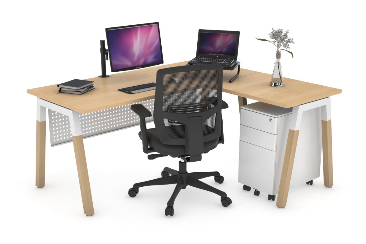 Premium L-Shaped Corner Office Desk with Quadro A Legs & Wood Cross Beam - 1800L x 1700W - Perfect for Home Office, Workspace & Modern Study Room Setup