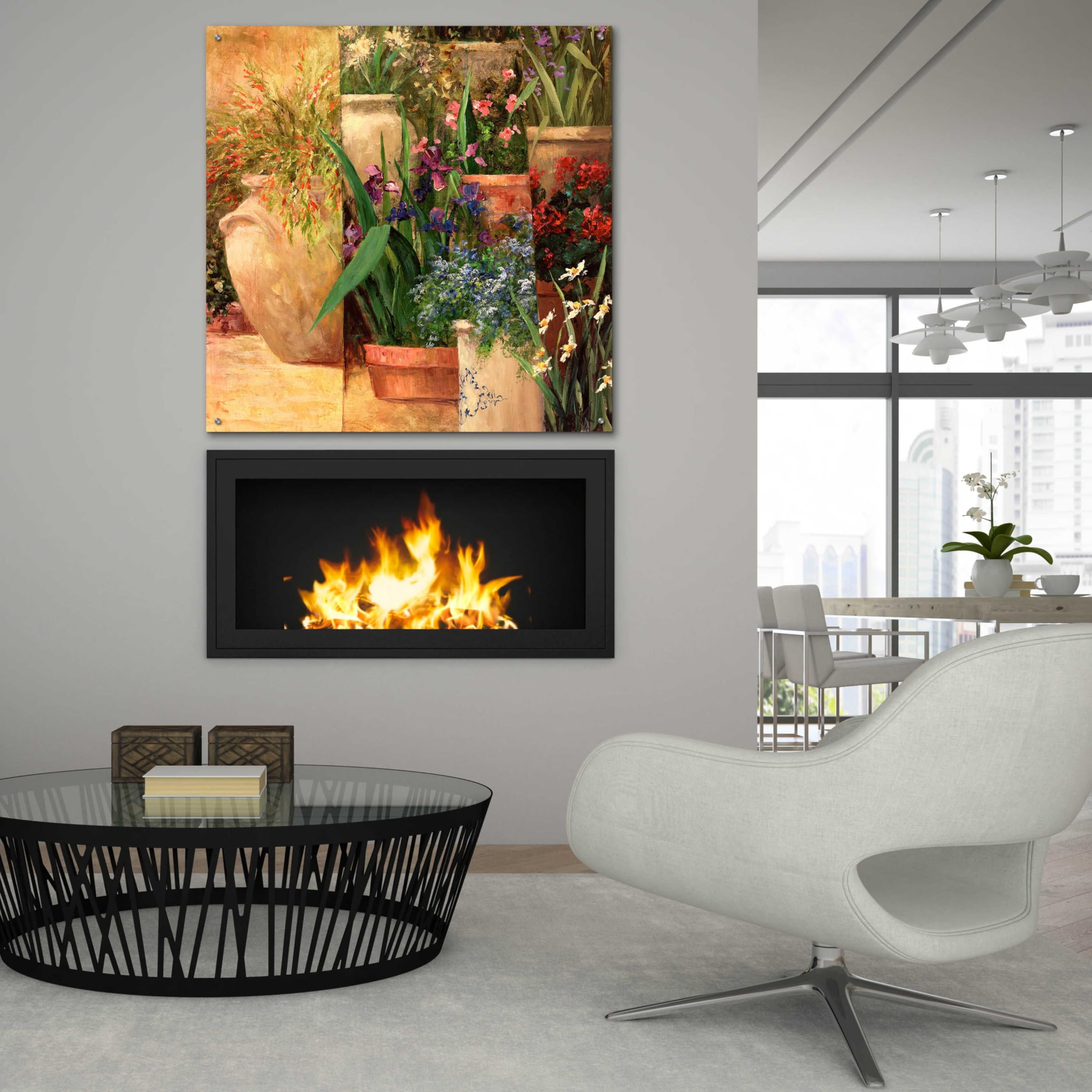 Epic Art 'Flower Pots Left' by Art Fronckowiak - 36x36 Inch Acrylic Glass Wall Decor - Modern Abstract Painting for Living Room, Bedroom & Office