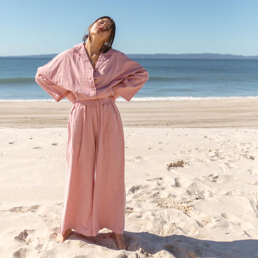 Women's Casual Lounge Shirt - Soft Comfortable Relaxing Top in Dusty Pink - Perfect for Home Wear, Yoga & Weekend Outfits