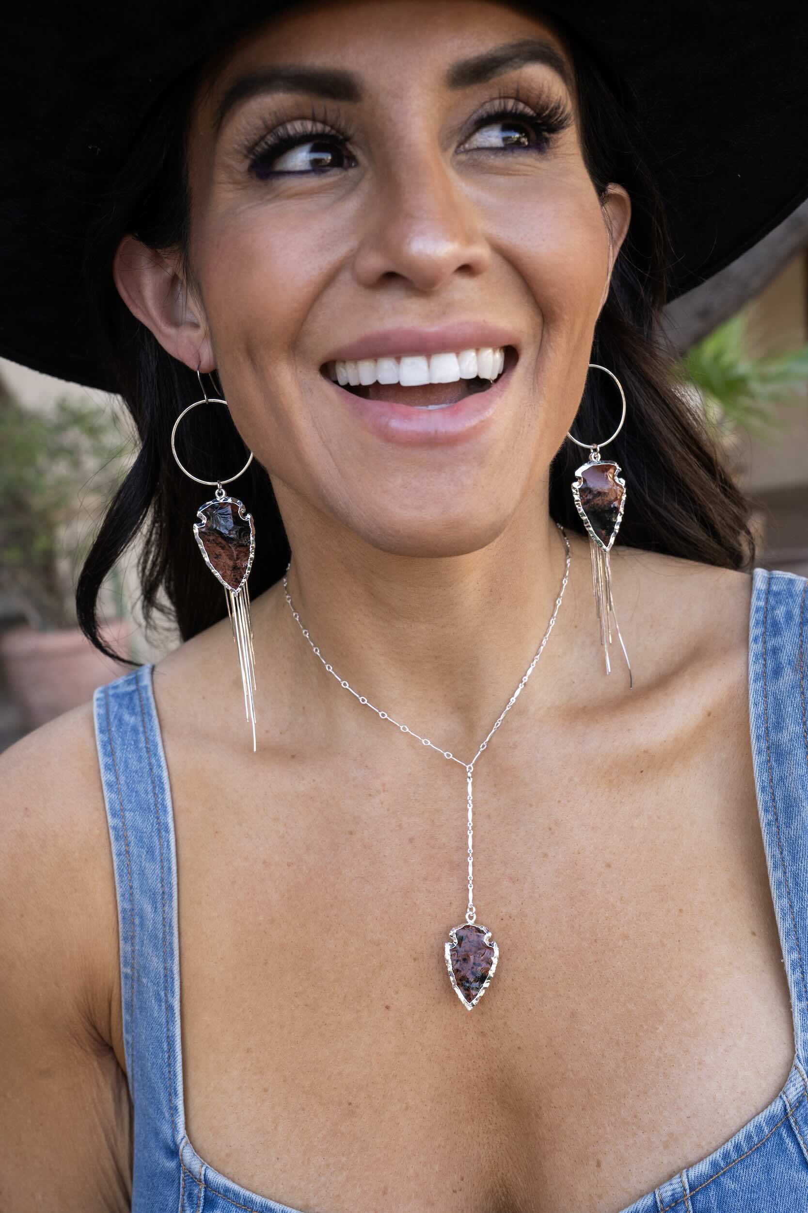 Mahogany Obsidian Silver Dangle Earrings for Women - Handmade Boho Chic Jewelry - Perfect for Parties, Weddings & Everyday Wear