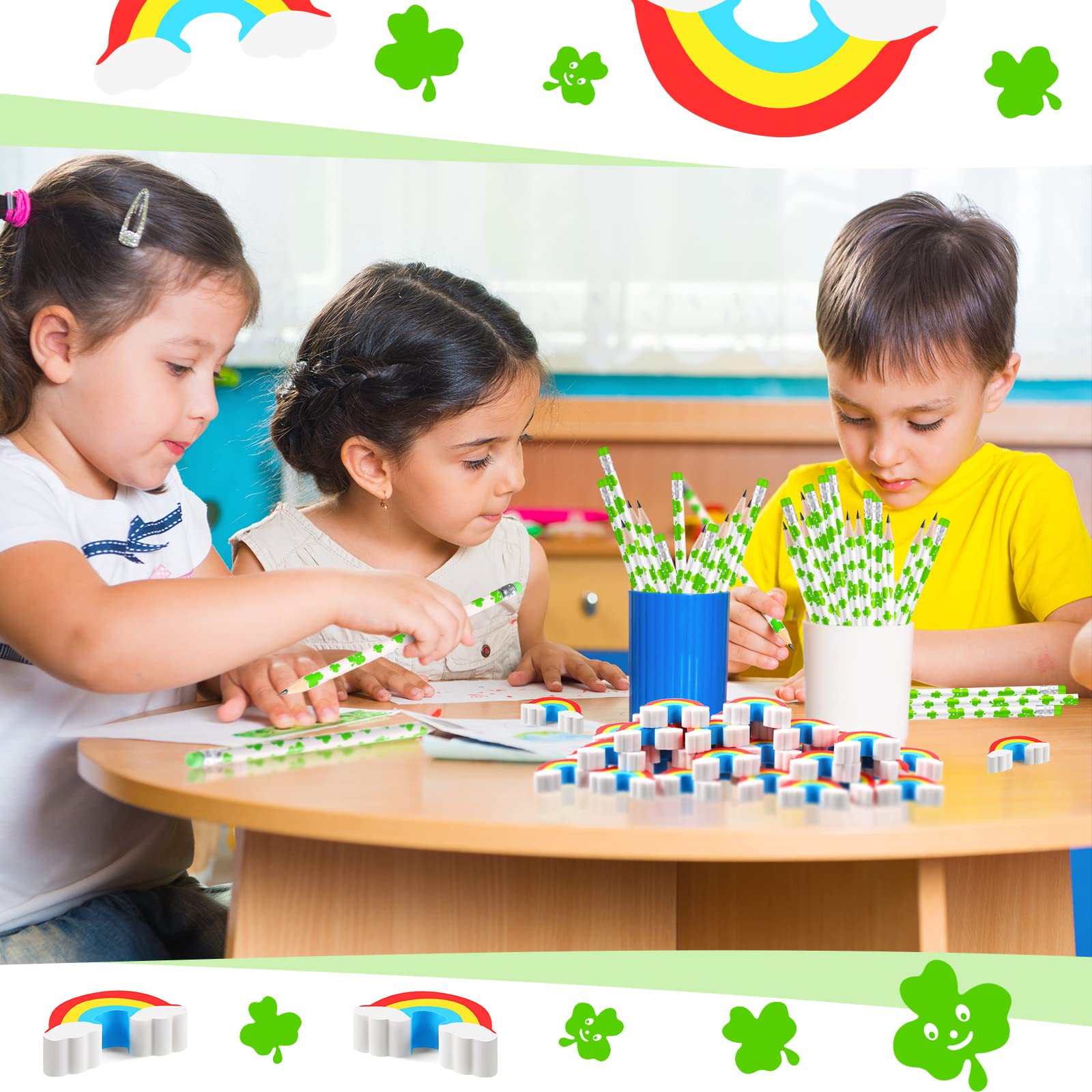 Spakon 60 Pack Rainbow Pencil Erasers - Bulk Cute Novelty Erasers for Kids, Classroom, Office, School Supplies (St. Patrick's Day, Easter, Party Favors & Prize Box Fillers)