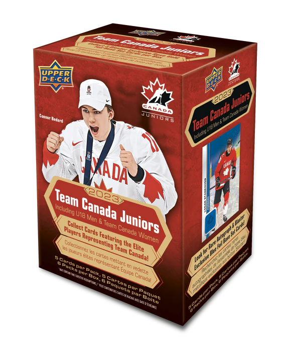2023 Upper Deck Team Canada World Juniors Hockey Blaster Box - 8 Packs, 32 Cards - Collectible Hockey Trading Cards for NHL Fans & Sports Memorabilia Collectors - Perfect for Gifts, Display, and Trading