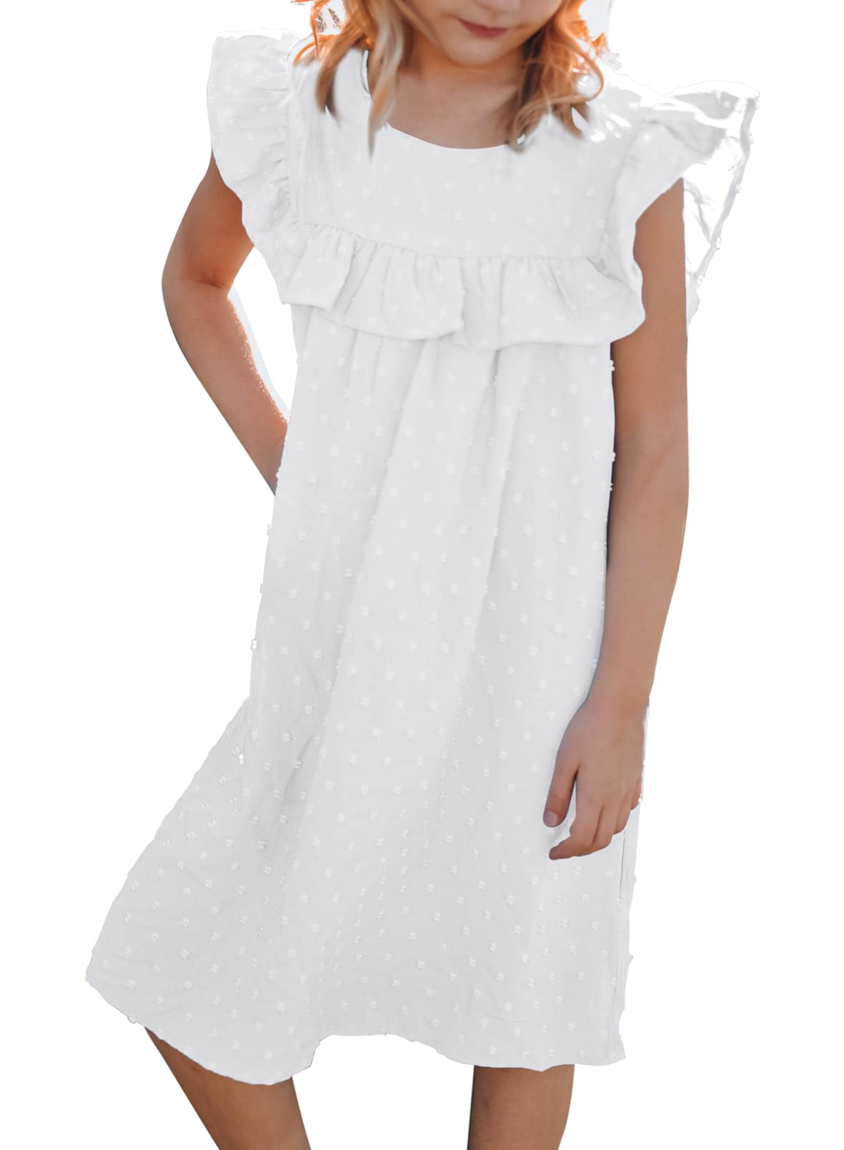 EVALESS Girls' Ruffle Trim Sleeve Midi Casual Dress for Kids Age 4-13 | Floral Print Summer Play Dress for Birthday Party & School Outfits