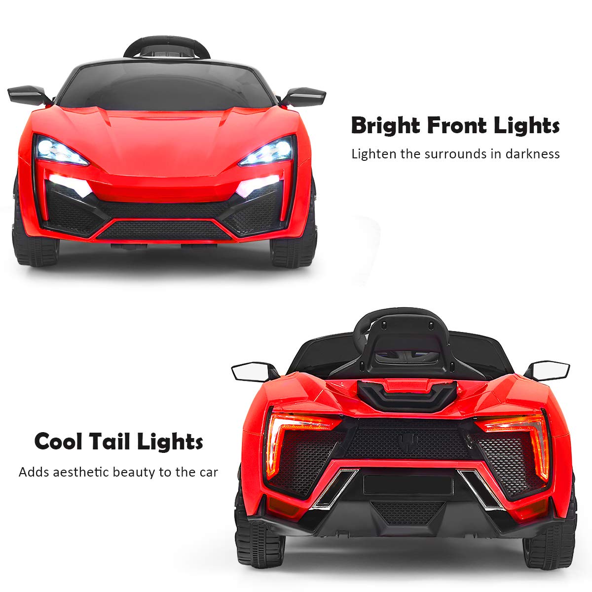 Costzon 12V Battery Powered Ride-On Car for Kids - Electric Toy Vehicle with Remote & Manual Control, LED Lights, Horn, Music, MP3/USB/TF Ports, 3 Speed Settings & Spring Suspension - Perfect Outdoor Toy Gift for Boys & Girls (Red) - Great for Birthday Parties, Backyard Play & Park Adventures