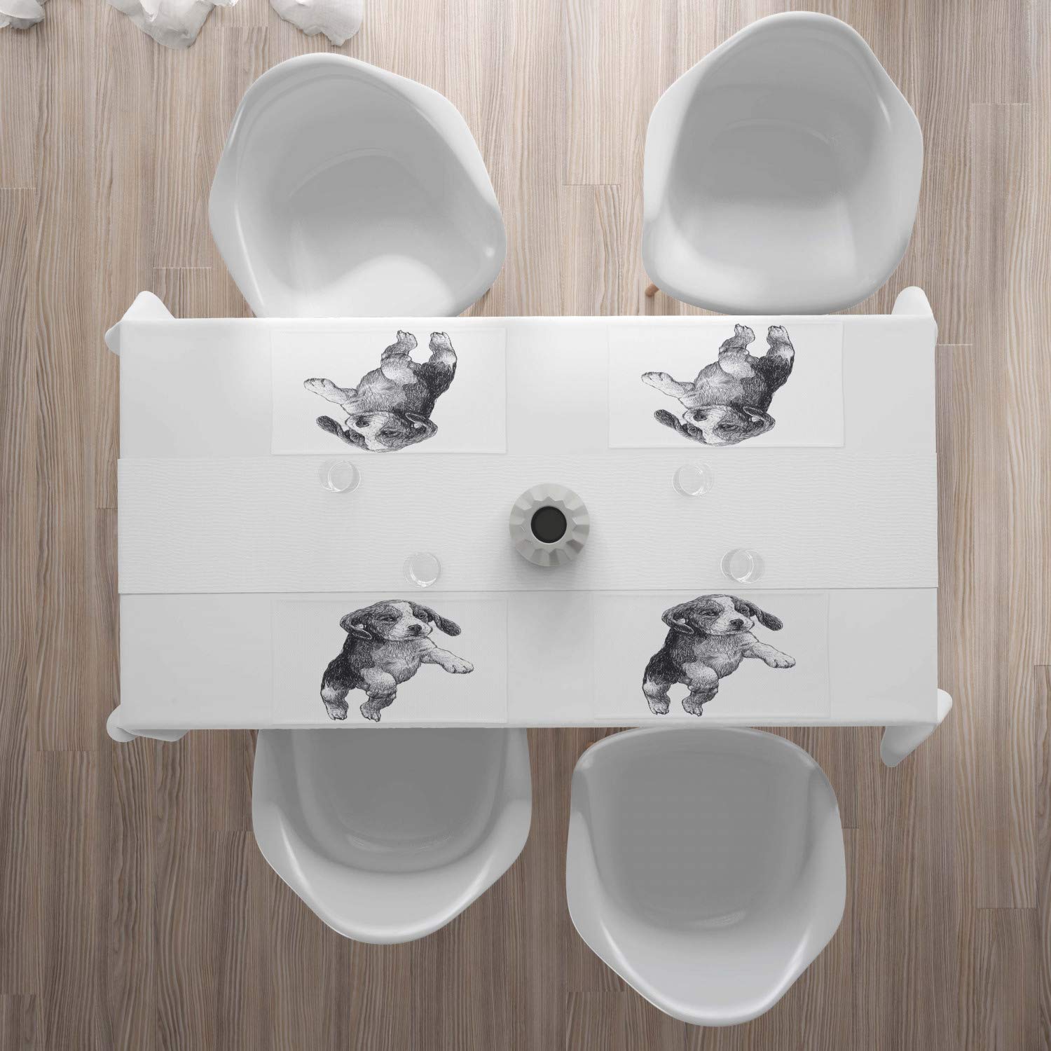 Ambesonne Beagle Place Mats Set of 4 - Grey and White Washable Fabric Dining Table Mats with Cute Dog Design | Perfect for Home Decor, Dinner Parties & Pet Lovers