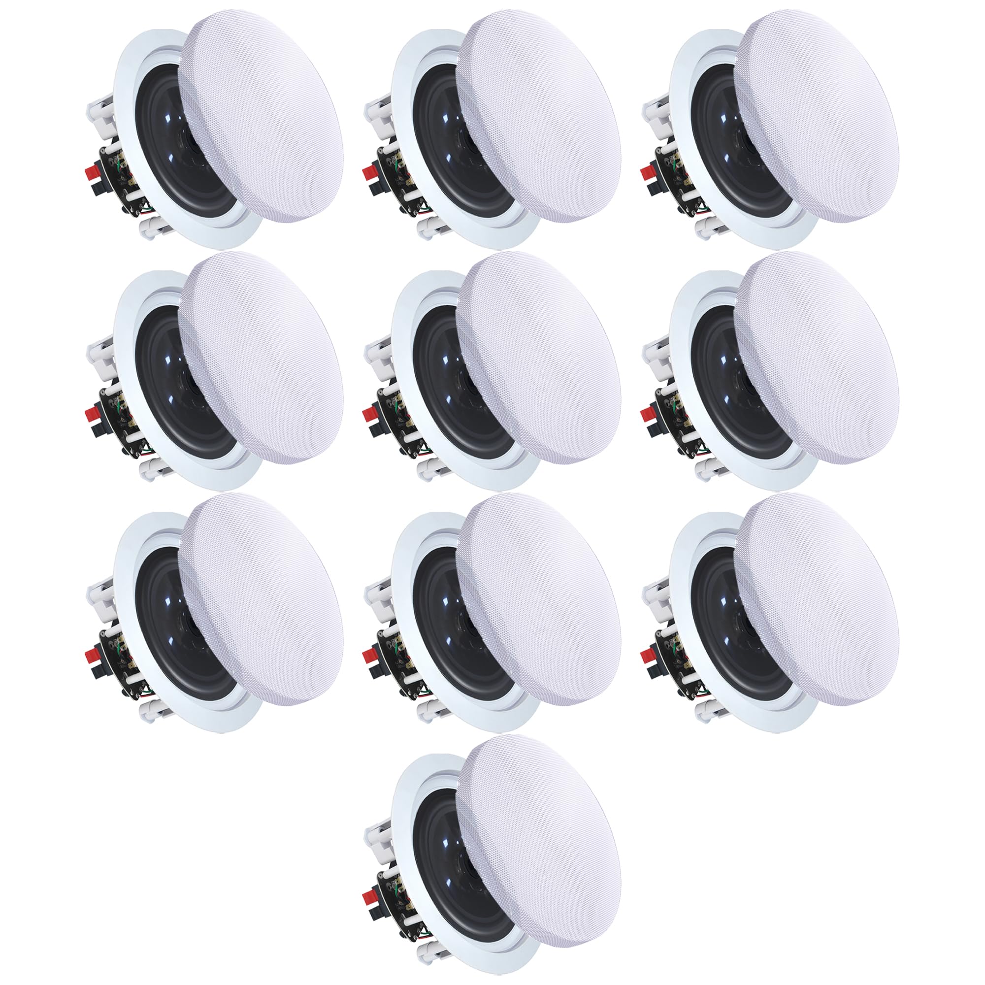 Vaiyer 6.5 Inch 8 Ohm 200W Ceiling Speaker Set of 10 - Flush Mount In-Wall/In-Ceiling 2-Way Mid Bass Woofer Speakers for Home Theater, Office, Kitchen, Living Room - High Quality Sound System for Background Music & Surround Sound